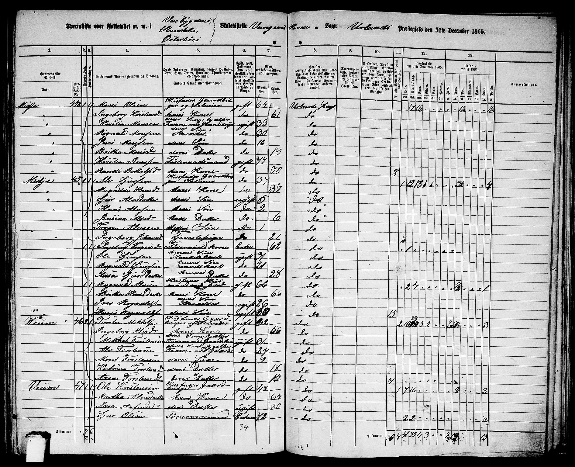 RA, 1865 census for Aurland, 1865, p. 49