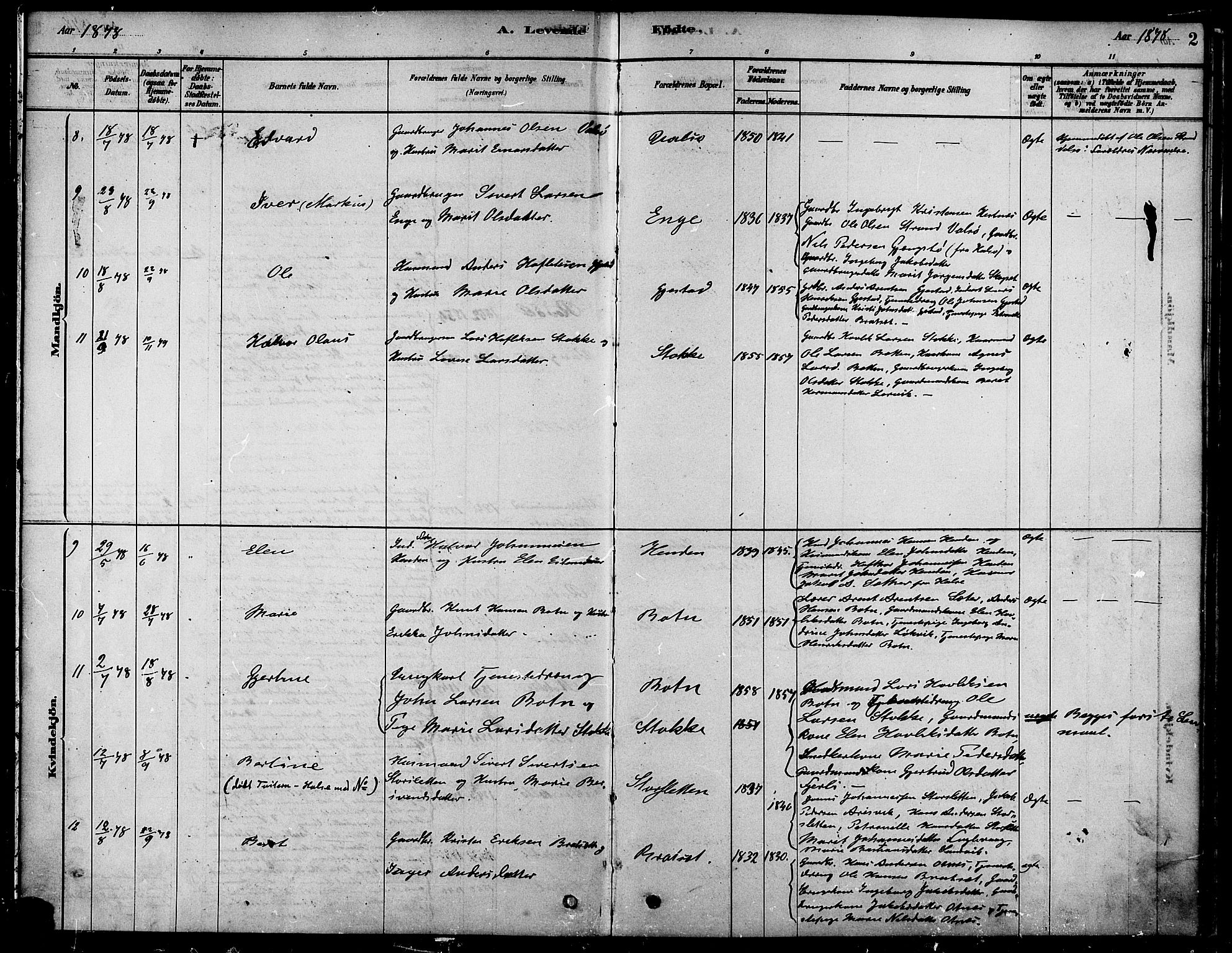 Ministerialprotokoller, klokkerbøker og fødselsregistre - Møre og Romsdal, AV/SAT-A-1454/580/L0924: Parish register (official) no. 580A01, 1878-1887, p. 2