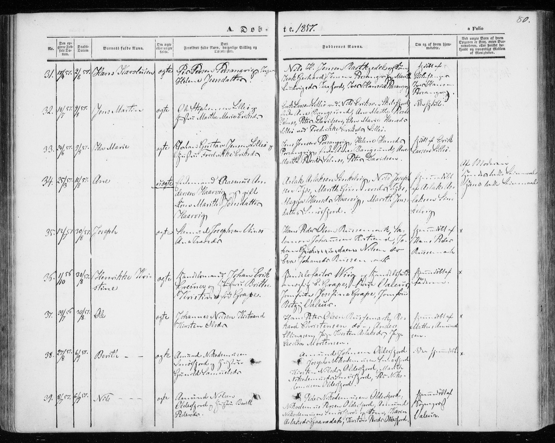 Kistrand/Porsanger sokneprestembete, AV/SATØ-S-1351/H/Ha/L0004.kirke: Parish register (official) no. 4, 1843-1860, p. 80