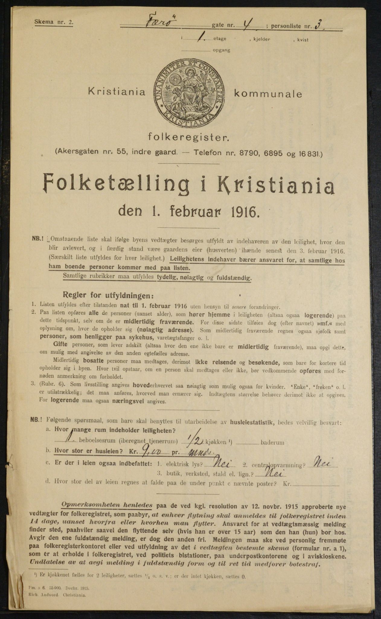 OBA, Municipal Census 1916 for Kristiania, 1916, p. 29064