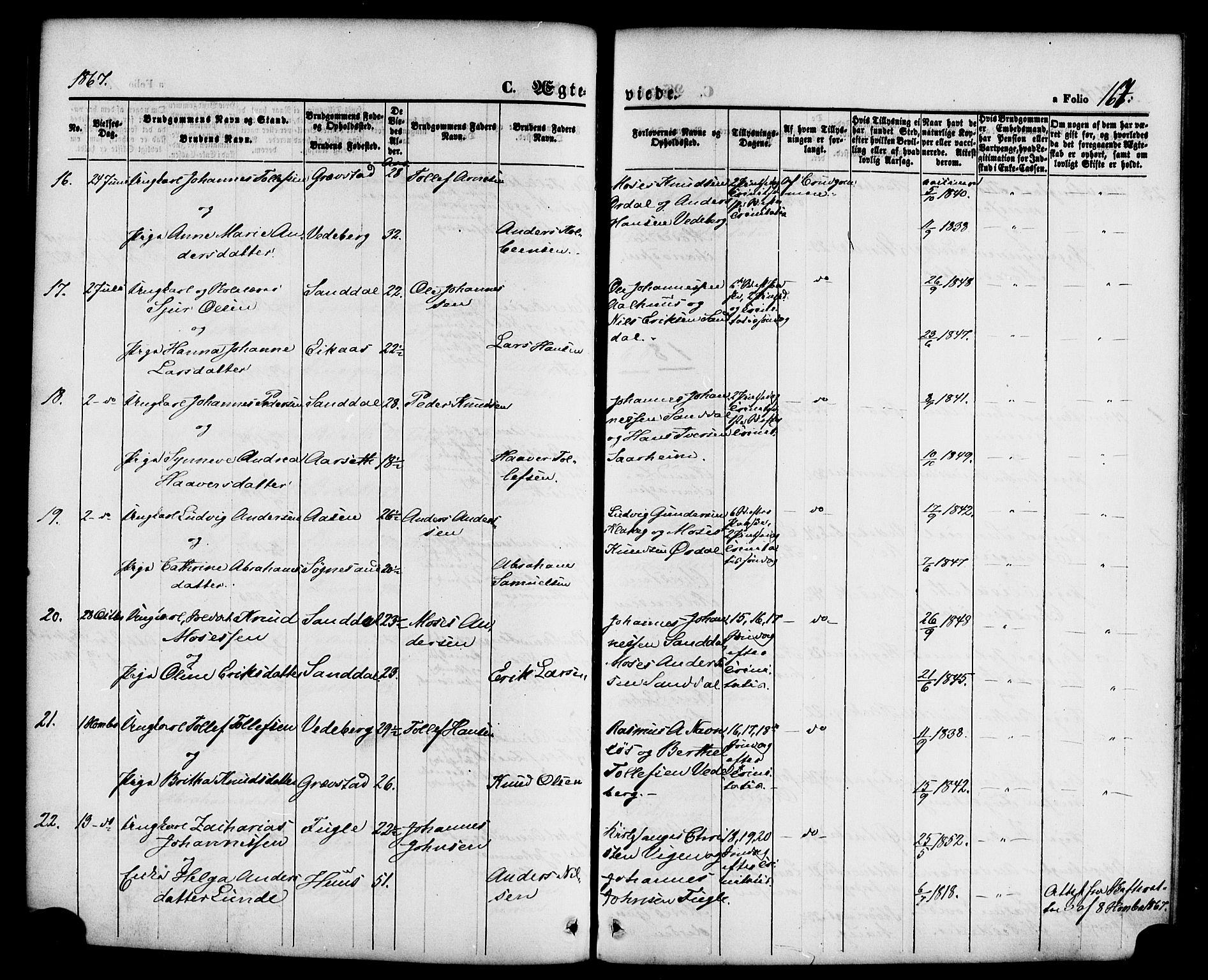 Jølster sokneprestembete, AV/SAB-A-80701/H/Haa/Haaa/L0011: Parish register (official) no. A 11, 1866-1881, p. 167