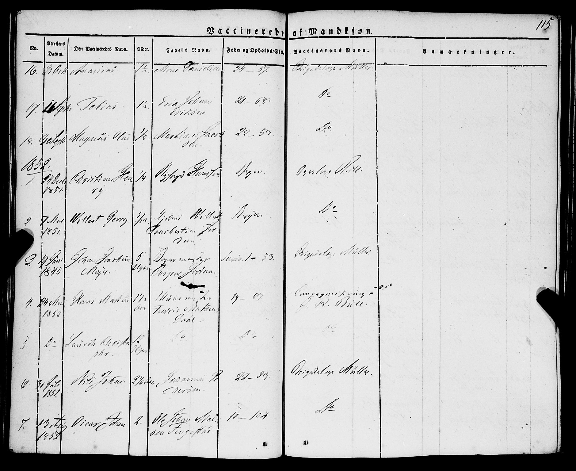Korskirken sokneprestembete, AV/SAB-A-76101/H/Haa/L0050: Parish register (official) no. F 1, 1821-1869, p. 115