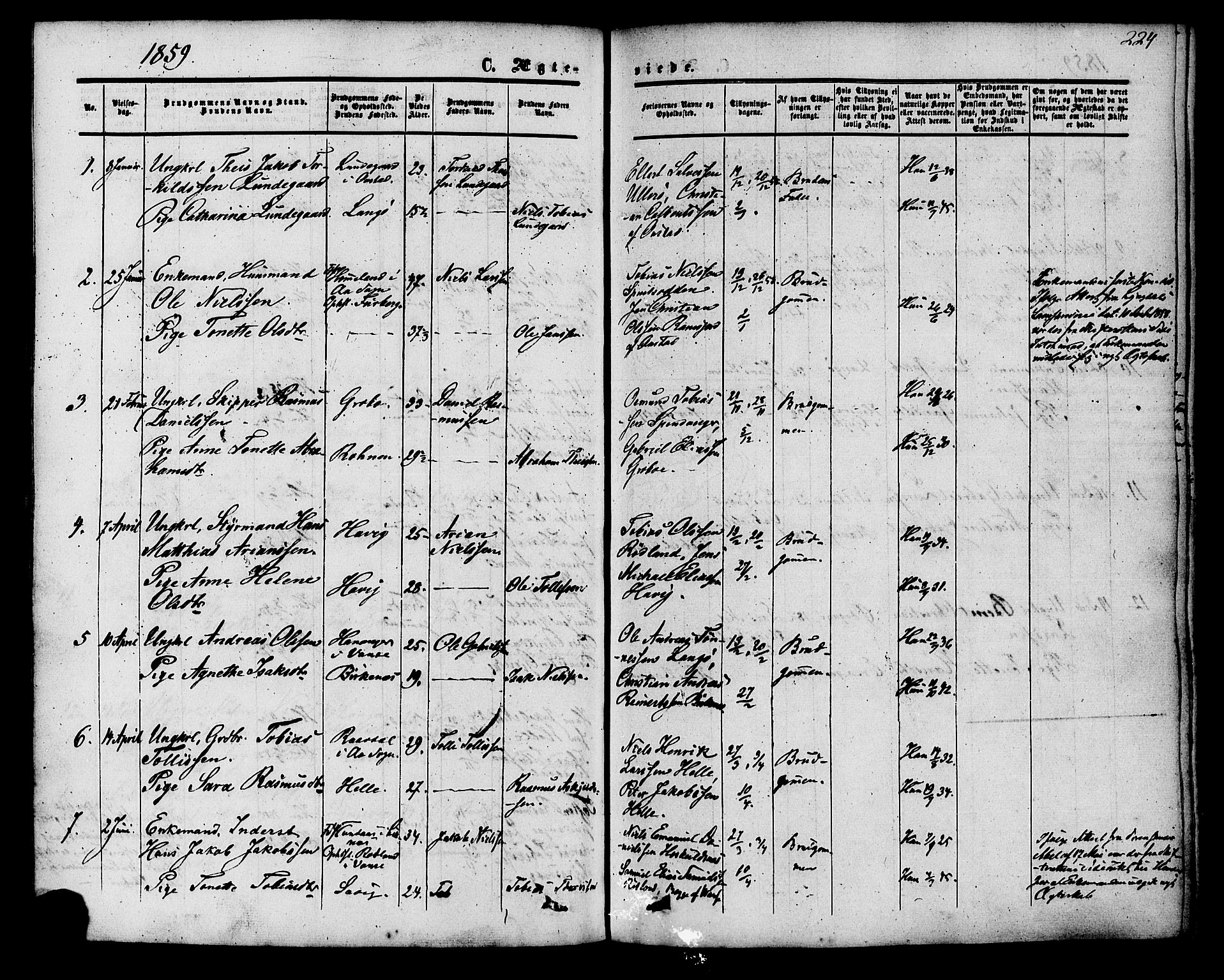 Herad sokneprestkontor, SAK/1111-0018/F/Fa/Fab/L0004: Parish register (official) no. A 4, 1853-1885, p. 224