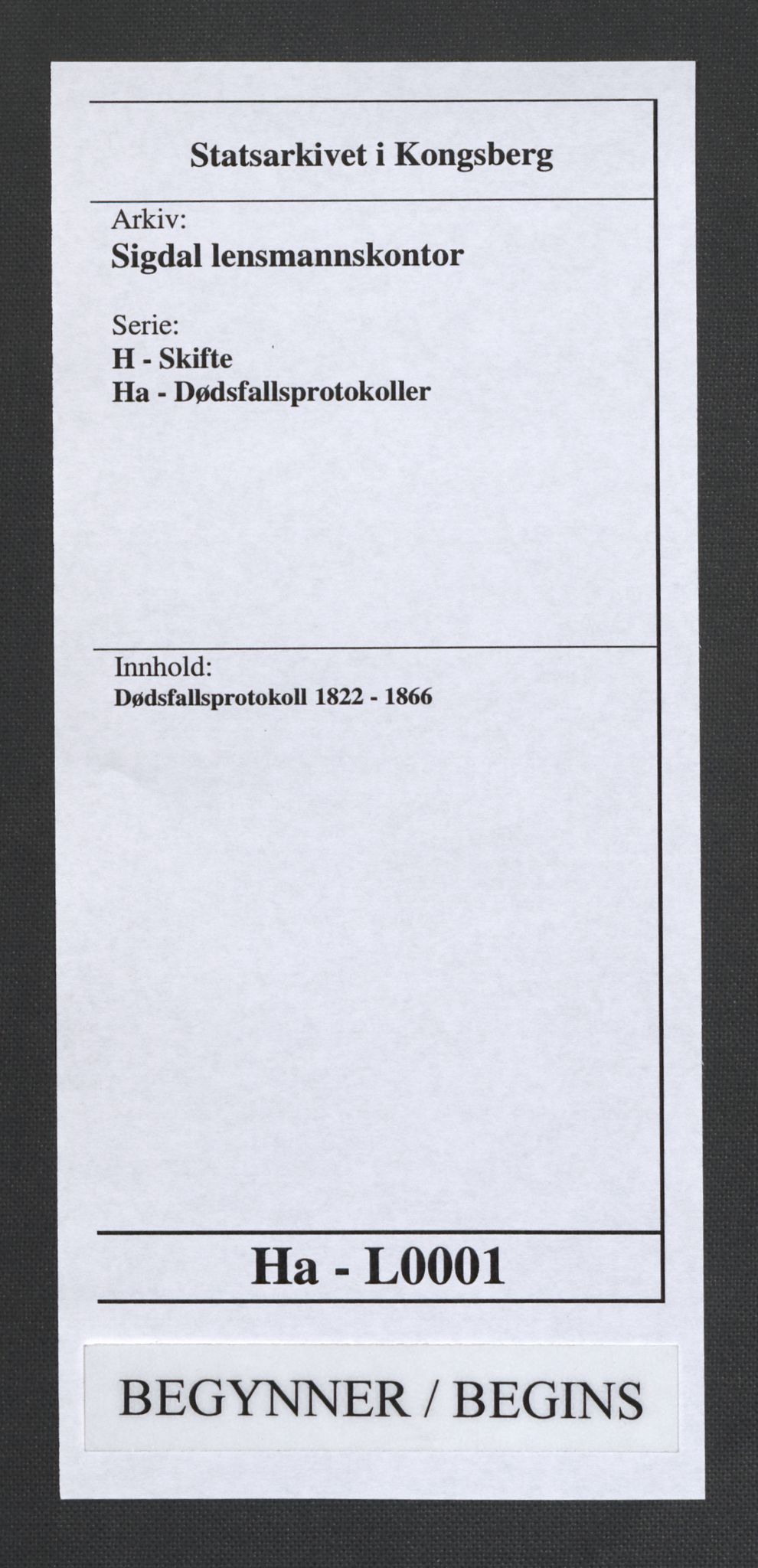 Sigdal lensmannskontor, SAKO/A-515/H/Ha/L0001: Dødsfallsprotokoll, 1822-1866