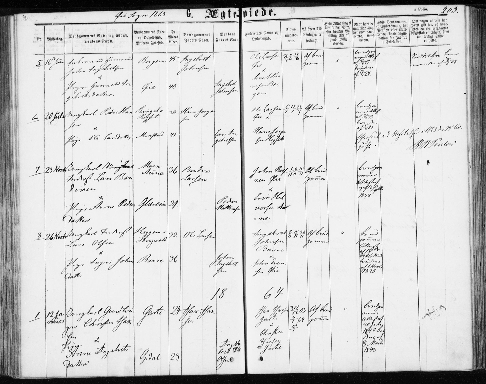 Ministerialprotokoller, klokkerbøker og fødselsregistre - Møre og Romsdal, AV/SAT-A-1454/595/L1045: Parish register (official) no. 595A07, 1863-1873, p. 203