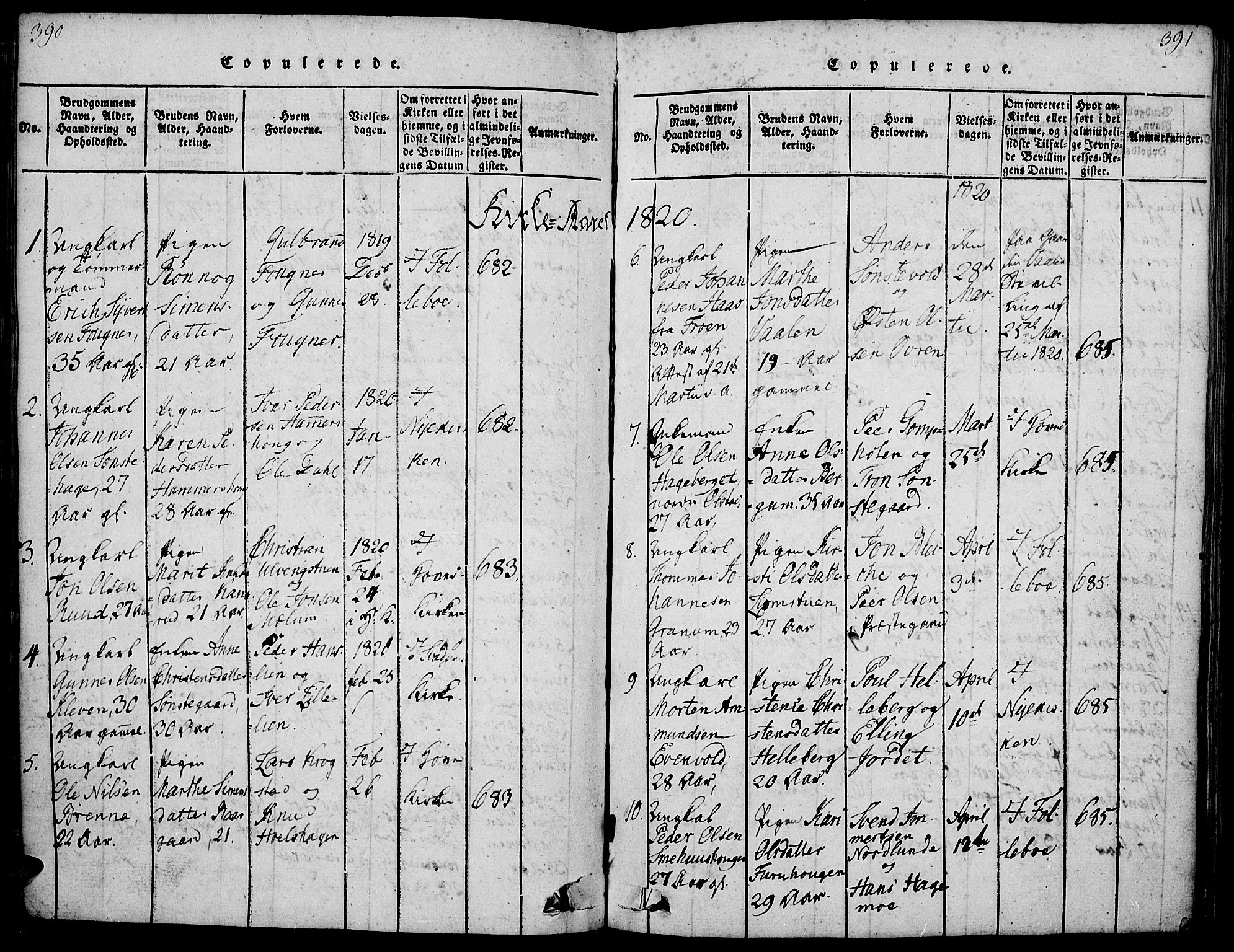 Gausdal prestekontor, SAH/PREST-090/H/Ha/Haa/L0005: Parish register (official) no. 5, 1817-1829, p. 390-391