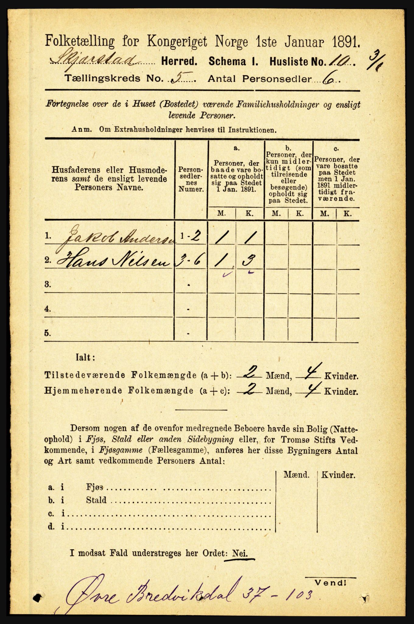 RA, 1891 census for 1842 Skjerstad, 1891, p. 1408