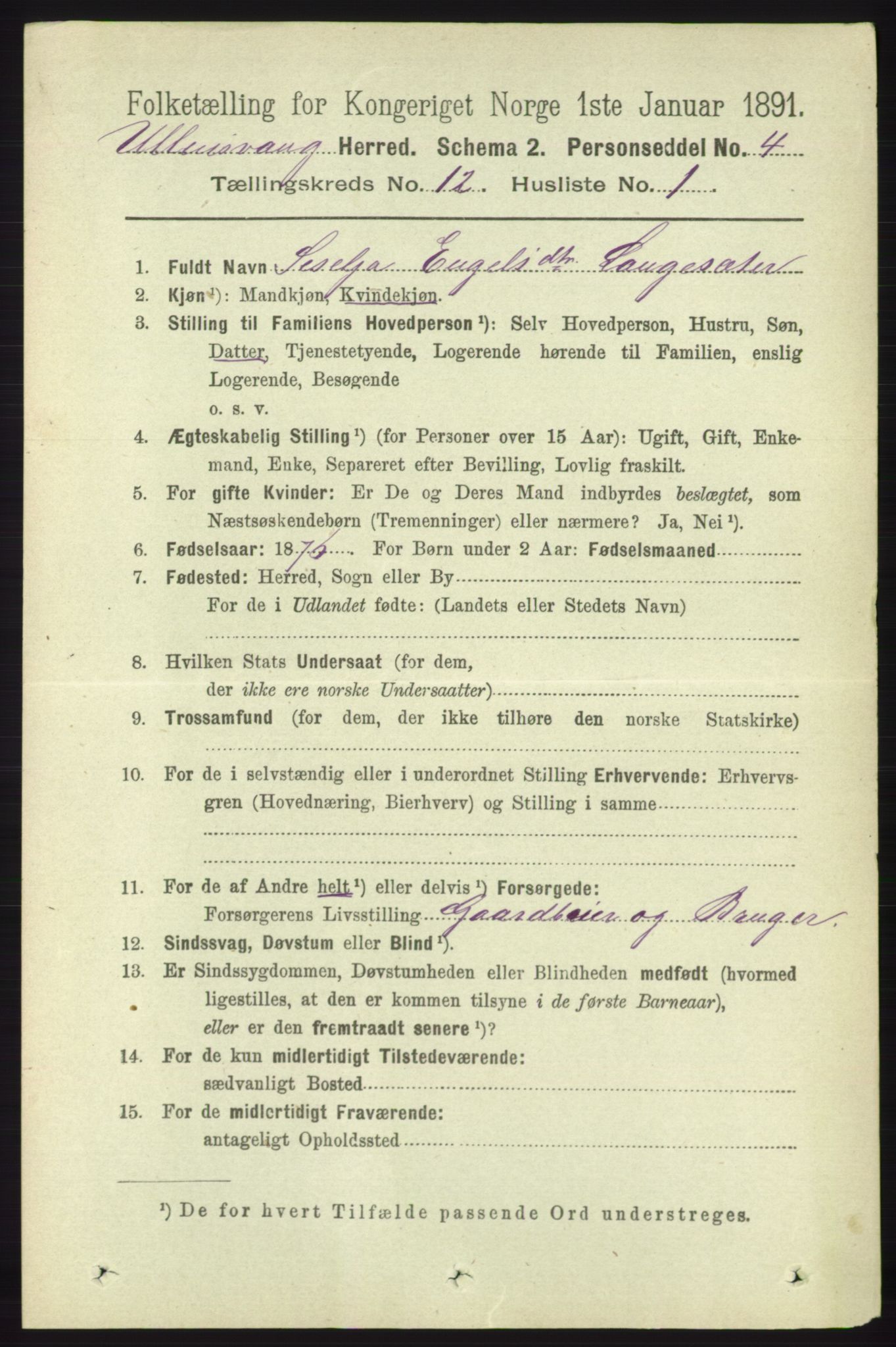 RA, 1891 census for 1230 Ullensvang, 1891, p. 4670