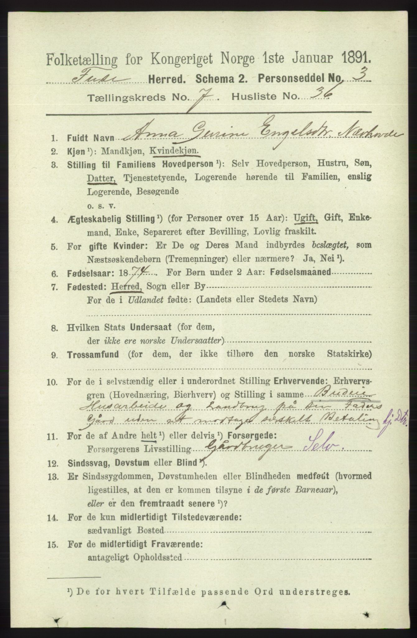 RA, 1891 census for 1241 Fusa, 1891, p. 1539