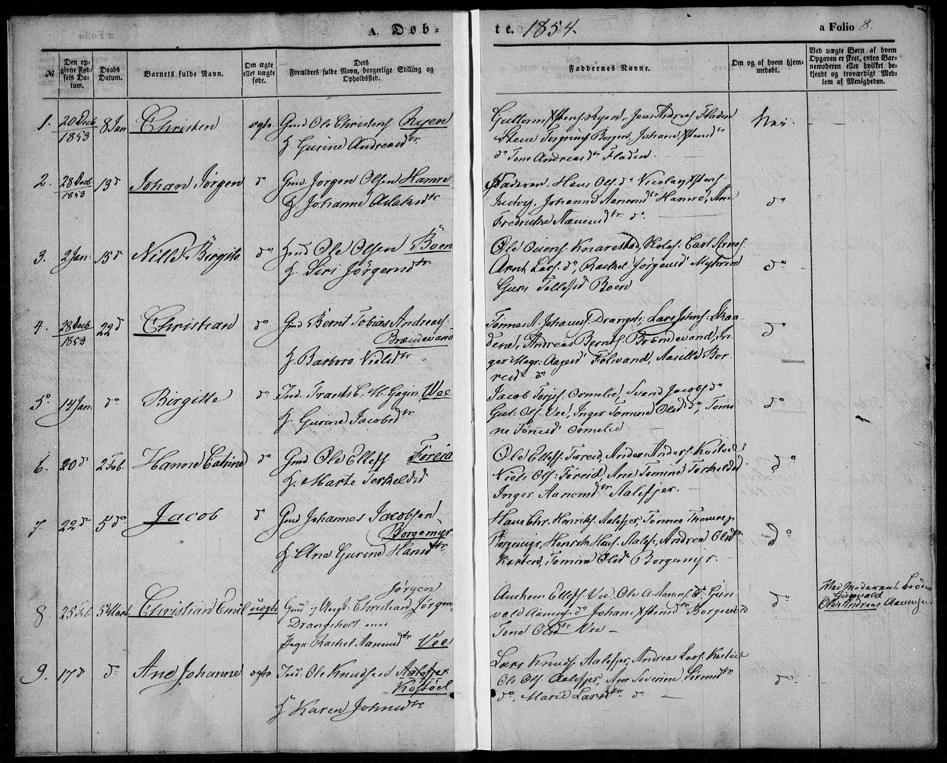 Tveit sokneprestkontor, AV/SAK-1111-0043/F/Fa/L0005: Parish register (official) no. A 5, 1853-1871, p. 8