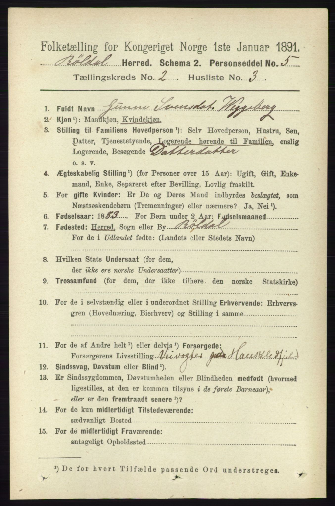 RA, 1891 census for 1229 Røldal, 1891, p. 539