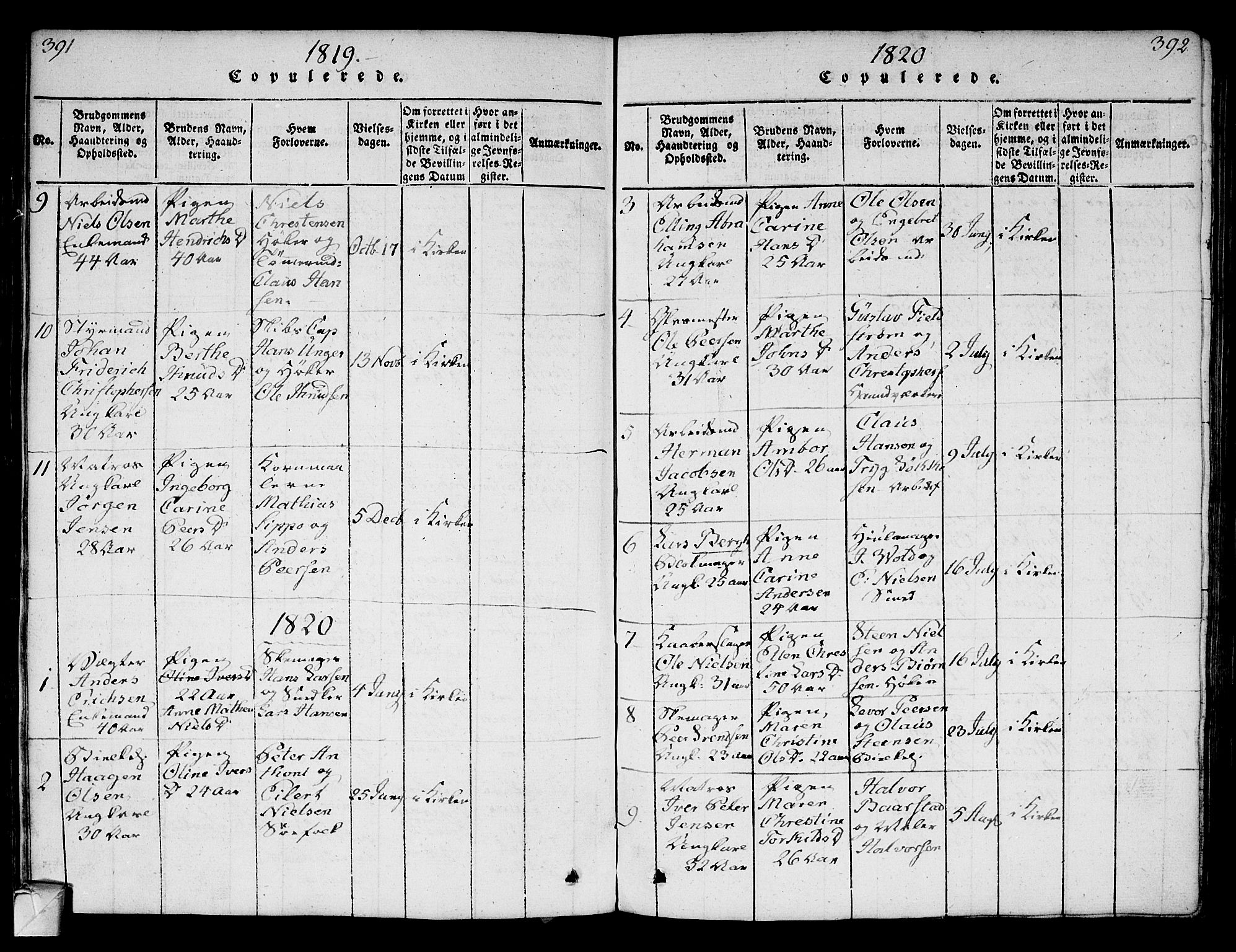 Strømsø kirkebøker, AV/SAKO-A-246/F/Fa/L0011: Parish register (official) no. I 11, 1815-1829, p. 391-392