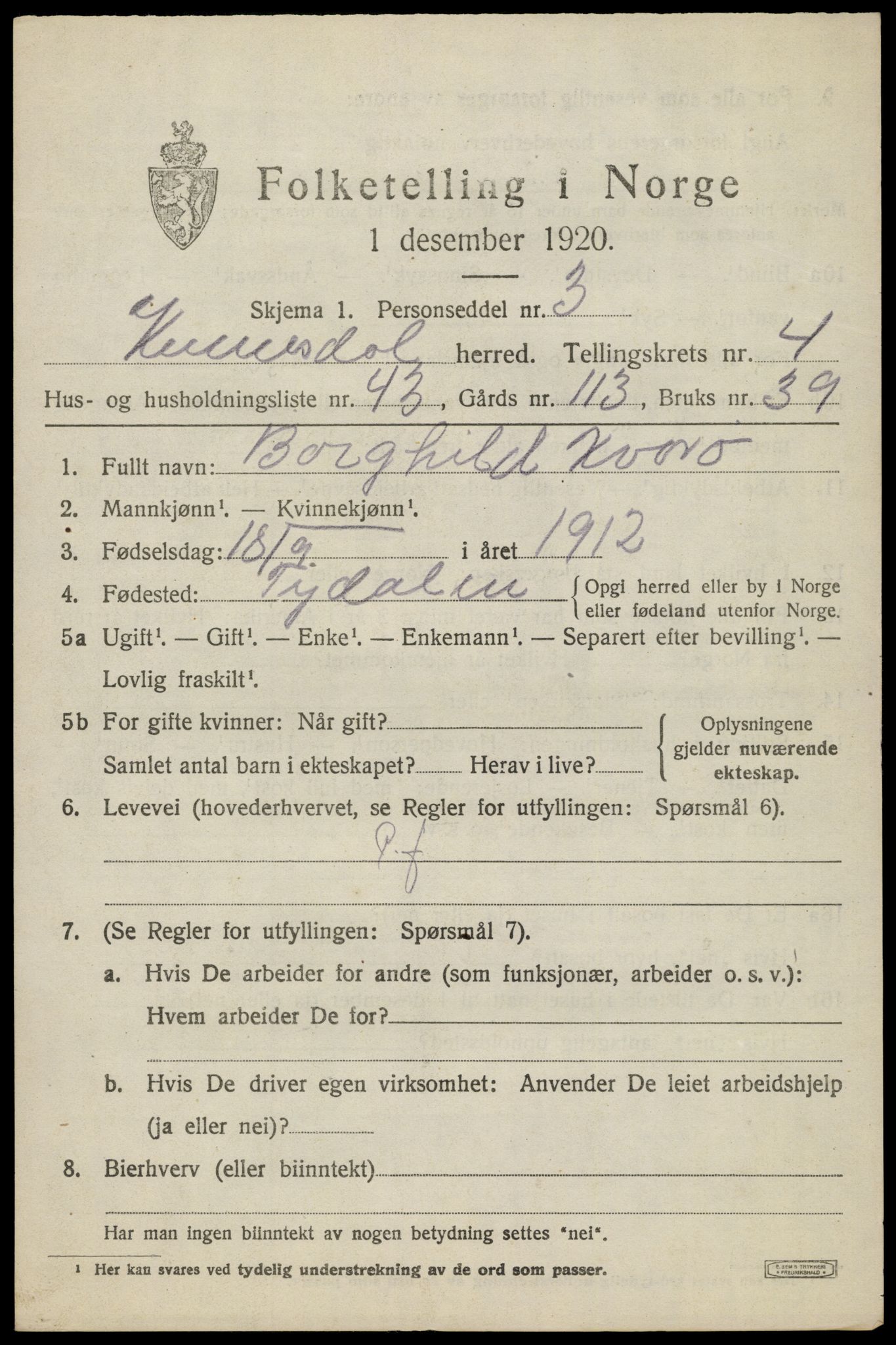 SAK, 1920 census for Kvinesdal, 1920, p. 4885