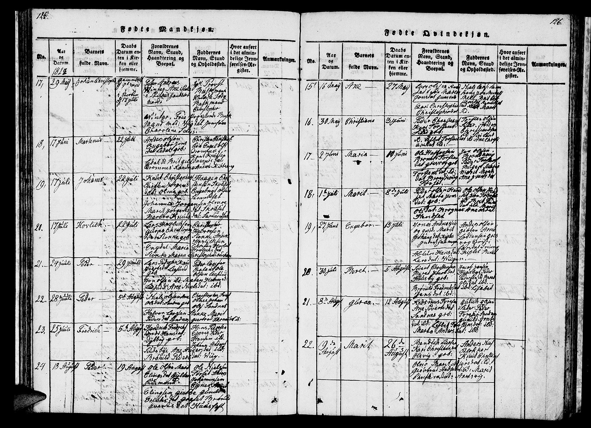 Ministerialprotokoller, klokkerbøker og fødselsregistre - Møre og Romsdal, AV/SAT-A-1454/578/L0908: Parish register (copy) no. 578C01, 1819-1837, p. 125-126