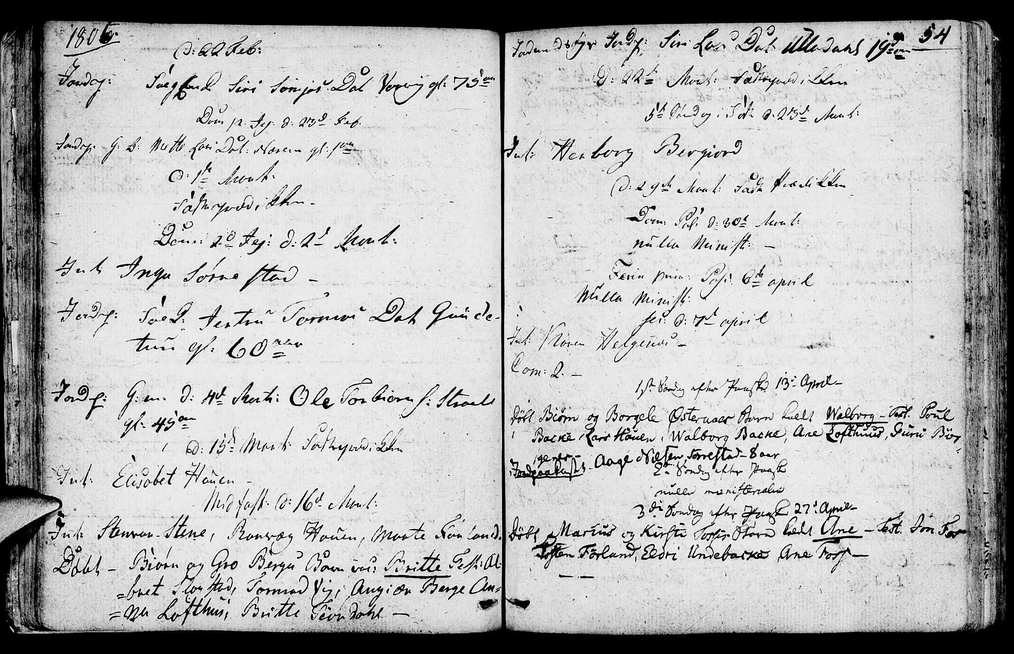 Suldal sokneprestkontor, AV/SAST-A-101845/01/IV/L0004: Parish register (official) no. A 4, 1800-1816, p. 54