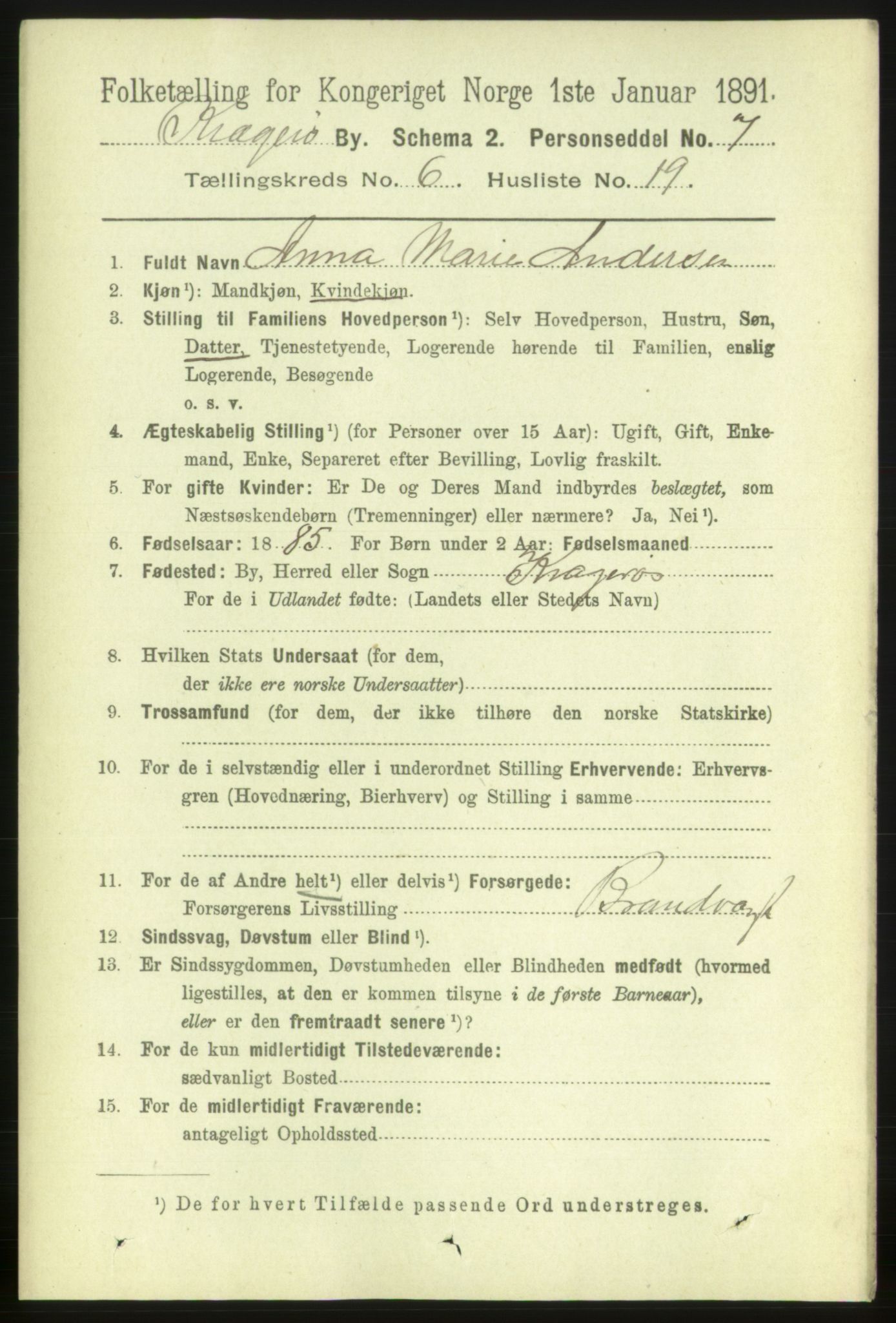 RA, 1891 census for 0801 Kragerø, 1891, p. 3462