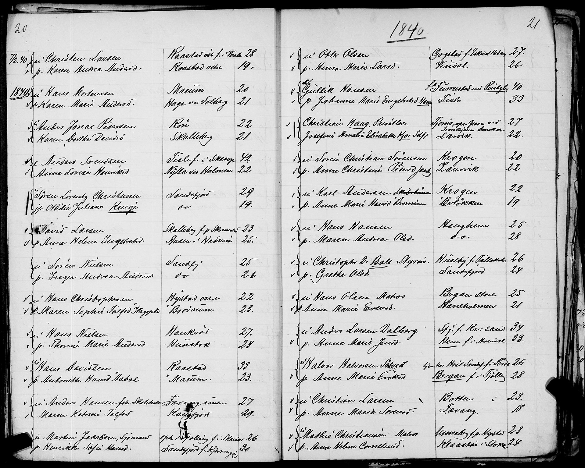 Sandar sokneprestkontor, SAKO/A-242/Y/Ya/L0006: Other parish register no. 1 /1, 1709-1871, p. 20-21
