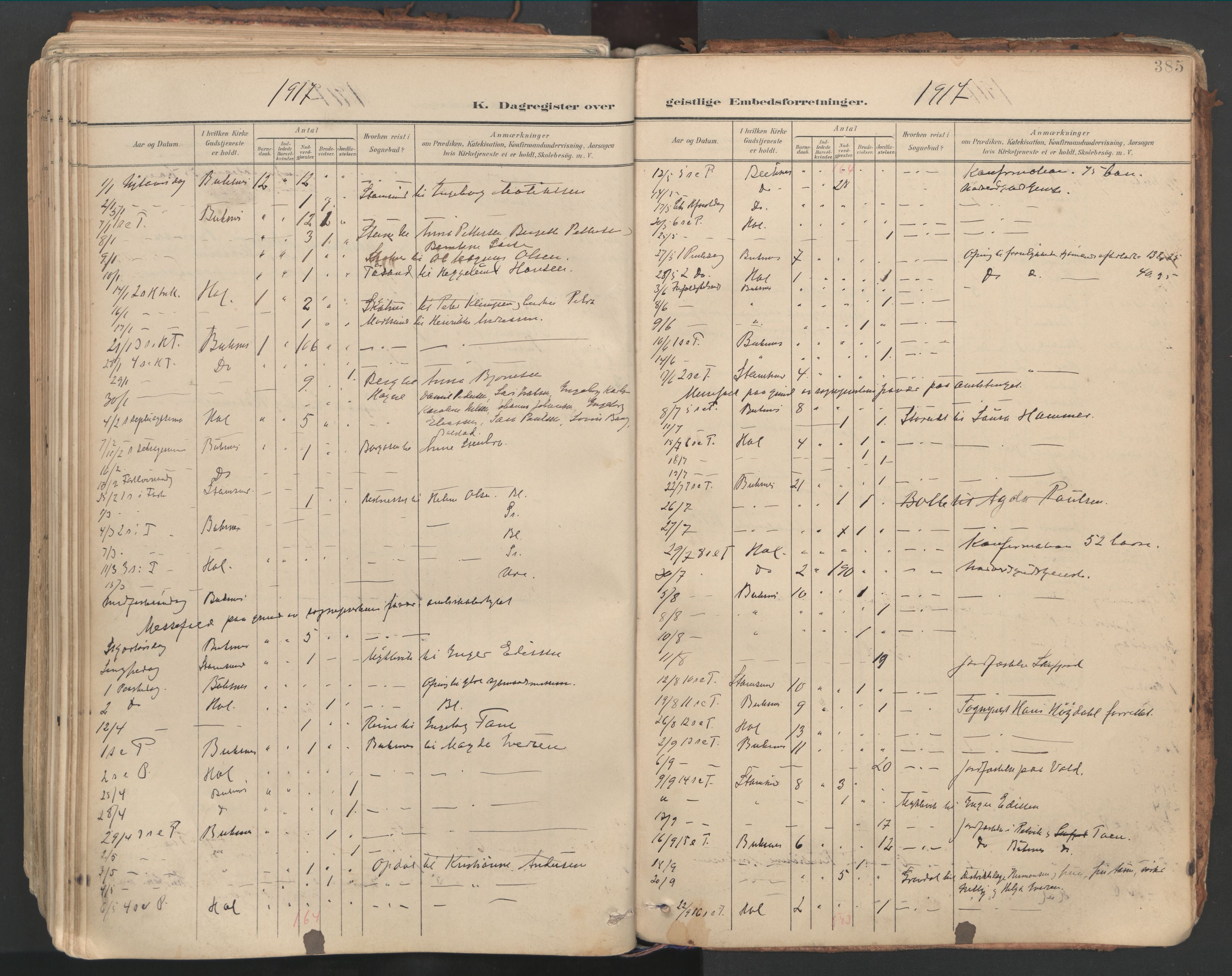 Ministerialprotokoller, klokkerbøker og fødselsregistre - Nordland, SAT/A-1459/881/L1154: Parish register (official) no. 881A07, 1907-1918, p. 385