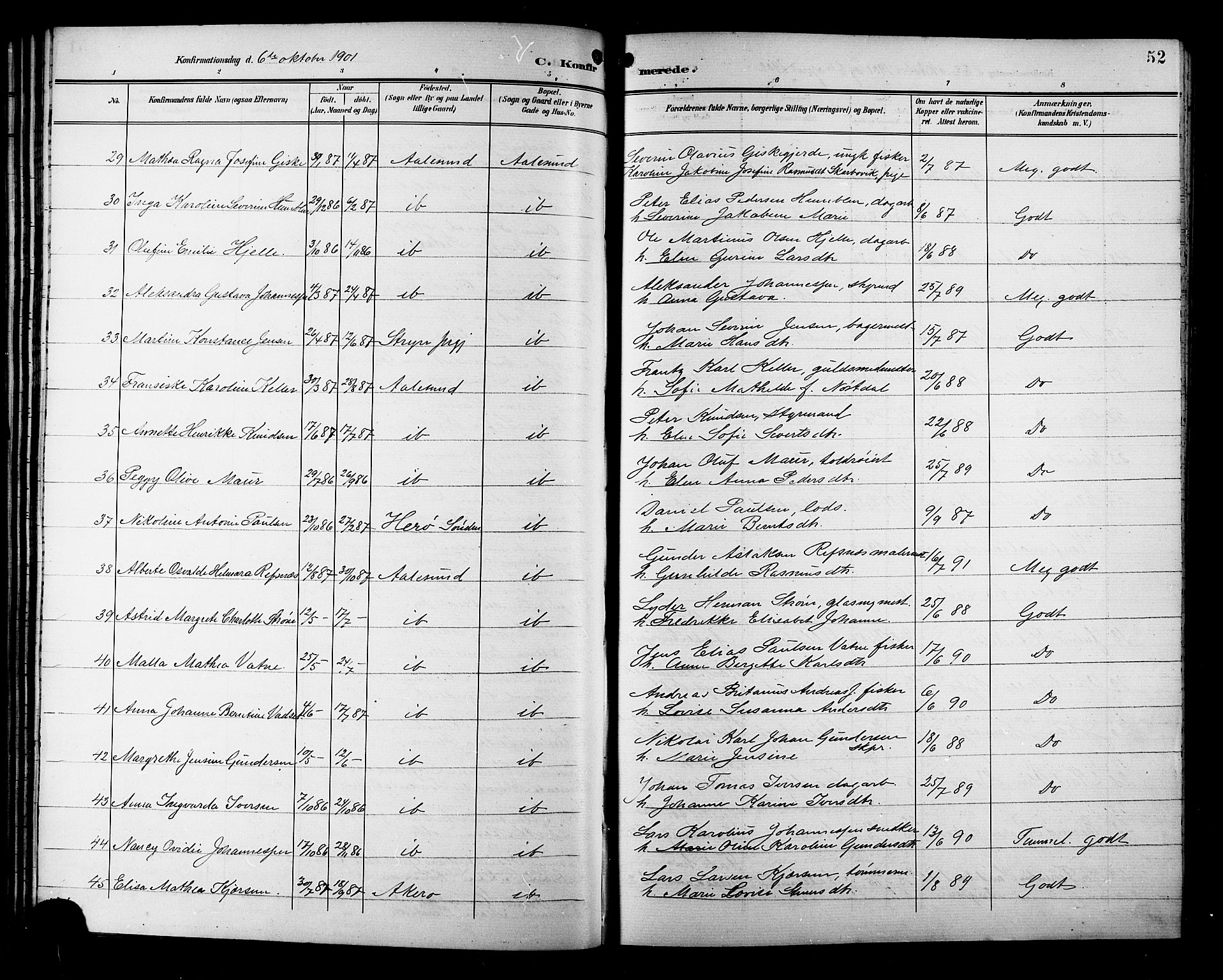 Ministerialprotokoller, klokkerbøker og fødselsregistre - Møre og Romsdal, AV/SAT-A-1454/529/L0469: Parish register (copy) no. 529C06, 1898-1906, p. 52