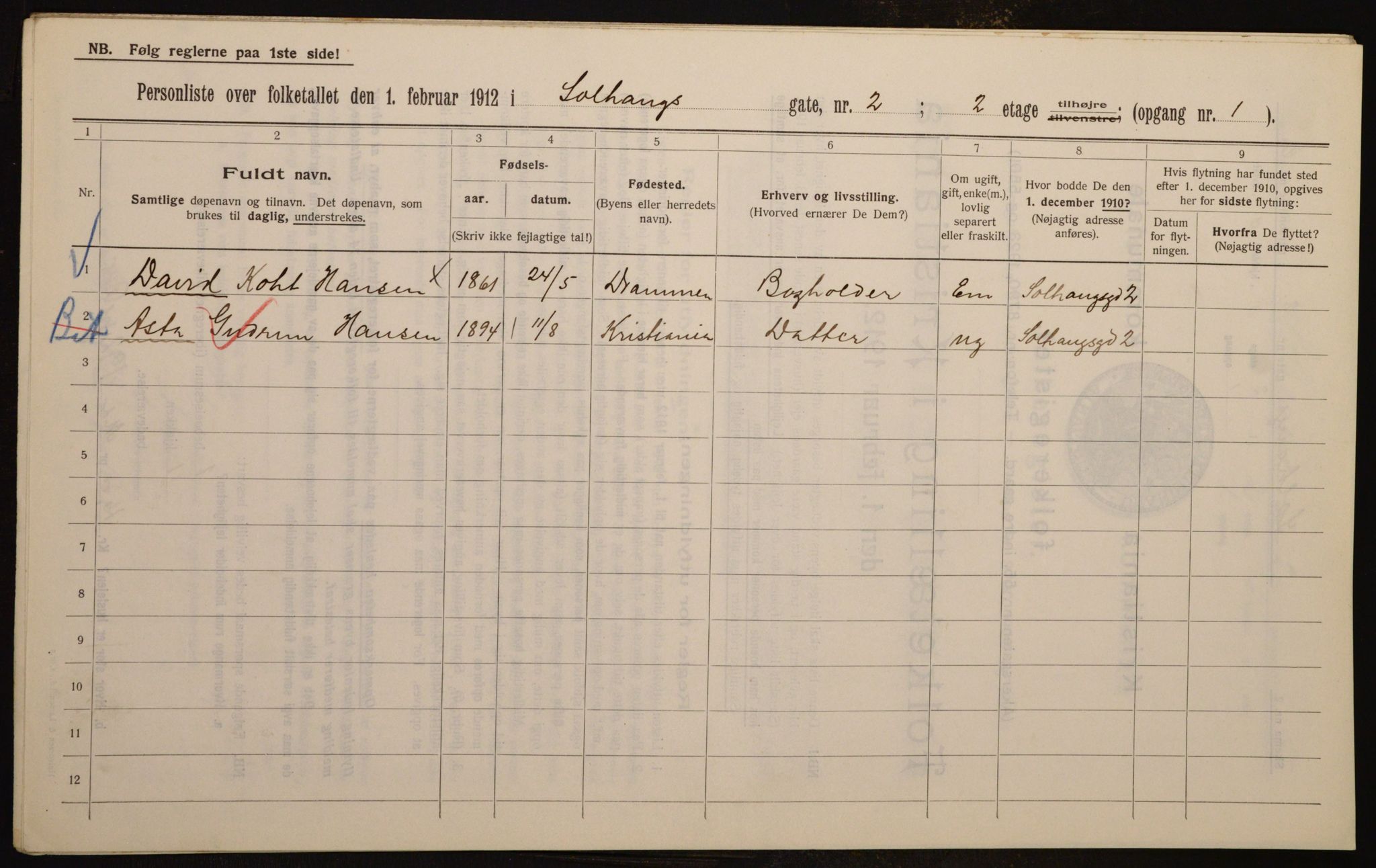 OBA, Municipal Census 1912 for Kristiania, 1912, p. 99706