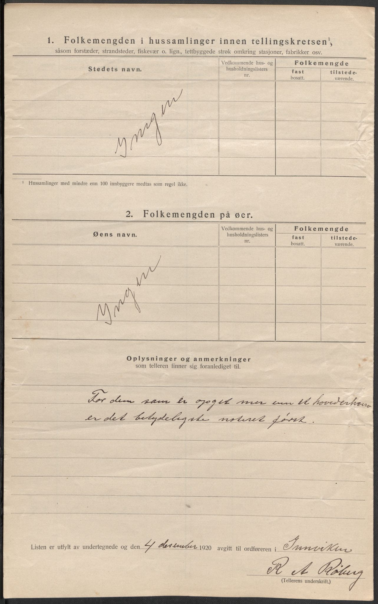 SAB, 1920 census for Innvik, 1920, p. 19