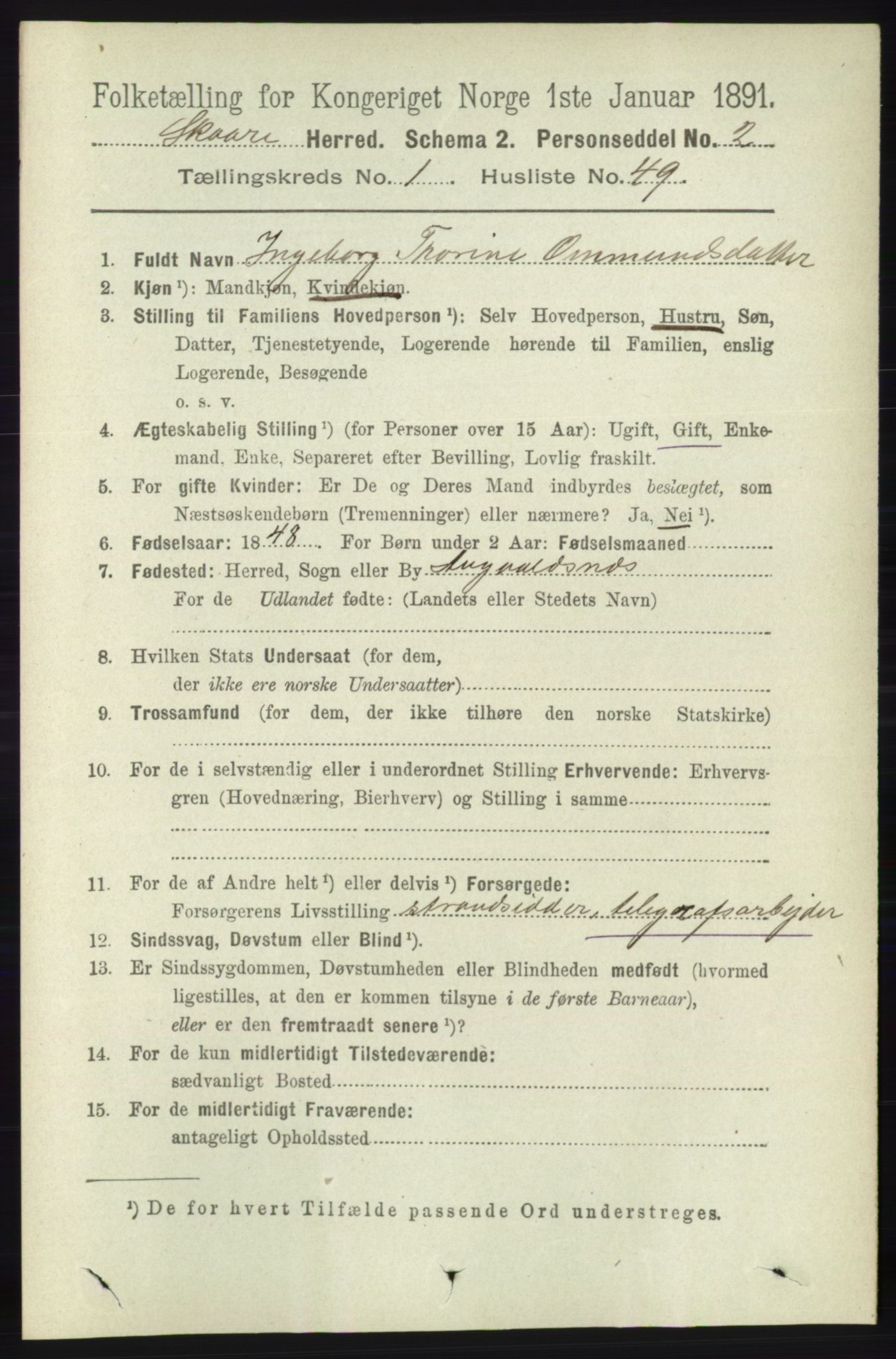 RA, 1891 census for 1153 Skåre, 1891, p. 422