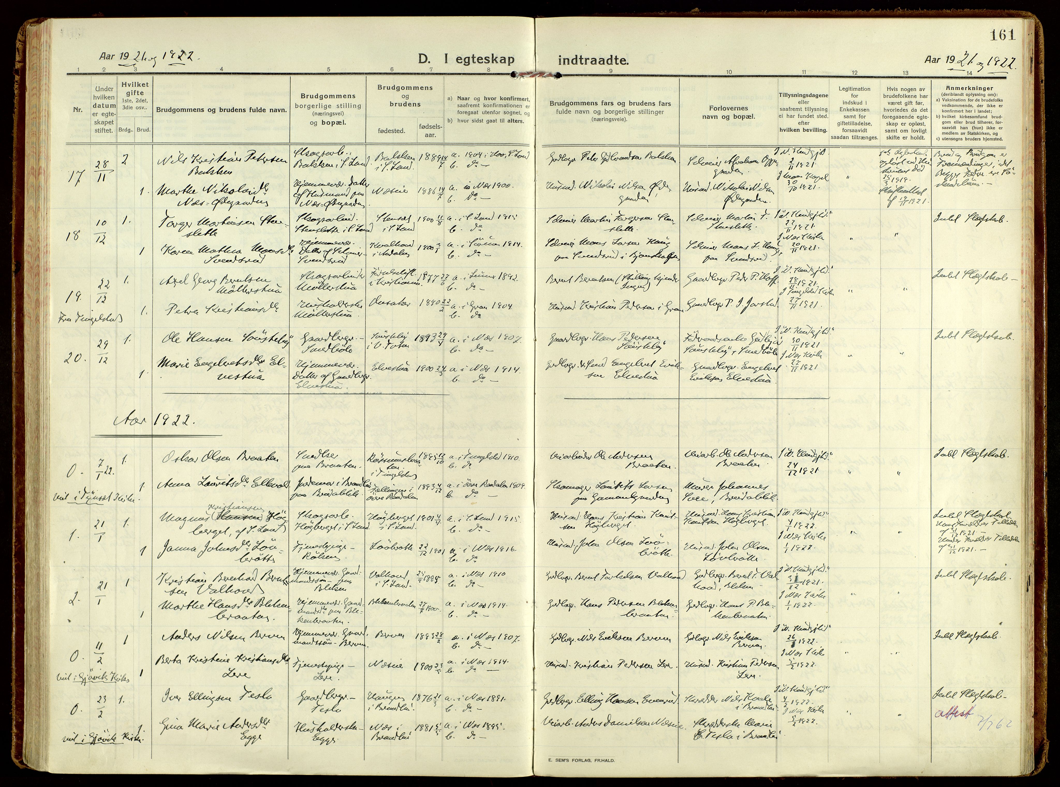 Brandbu prestekontor, AV/SAH-PREST-114/H/Ha/Haa/L0004: Parish register (official) no. 4, 1913-1923, p. 161