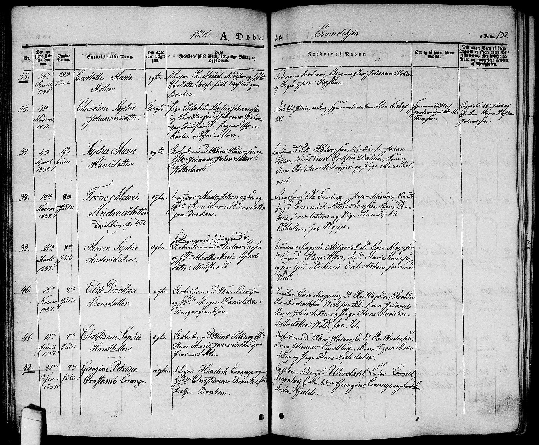 Halden prestekontor Kirkebøker, AV/SAO-A-10909/G/Ga/L0003: Parish register (copy) no. 3, 1834-1844, p. 137