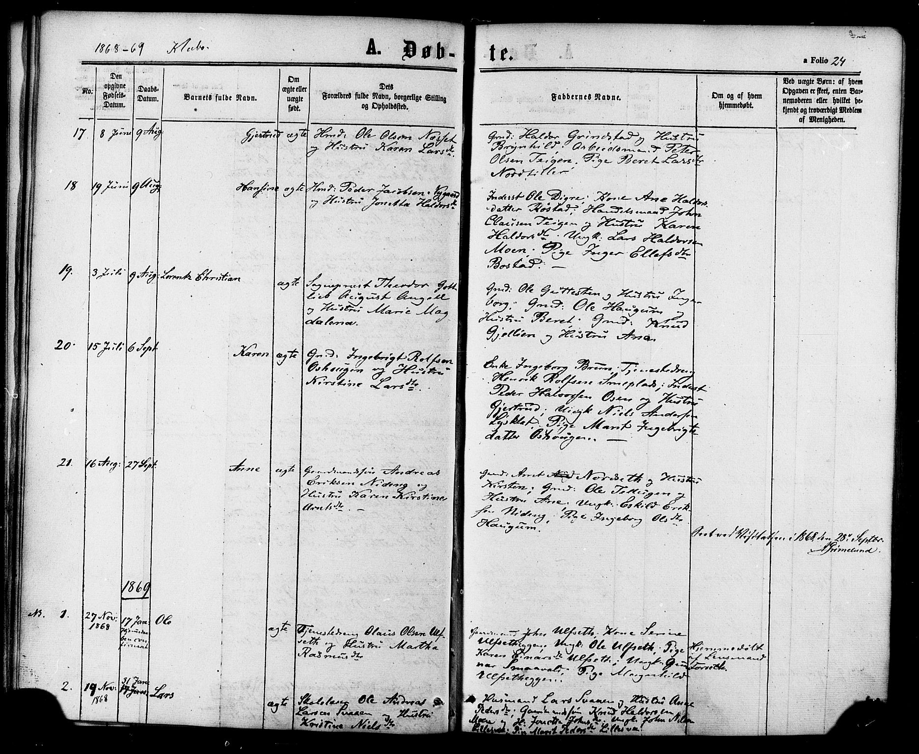 Ministerialprotokoller, klokkerbøker og fødselsregistre - Sør-Trøndelag, SAT/A-1456/618/L0442: Parish register (official) no. 618A06 /1, 1863-1879, p. 24