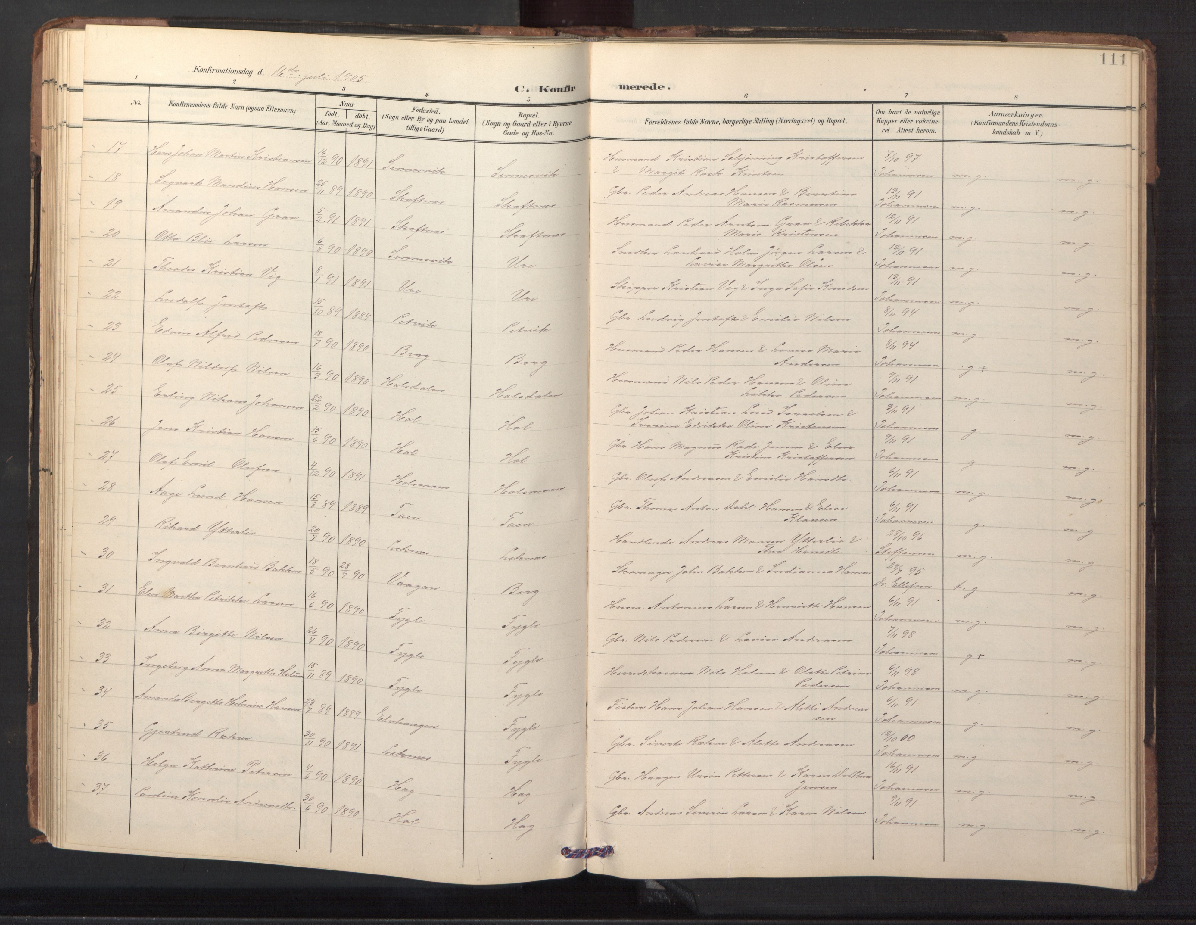 Ministerialprotokoller, klokkerbøker og fødselsregistre - Nordland, AV/SAT-A-1459/882/L1185: Parish register (copy) no. 882C03, 1898-1910, p. 111