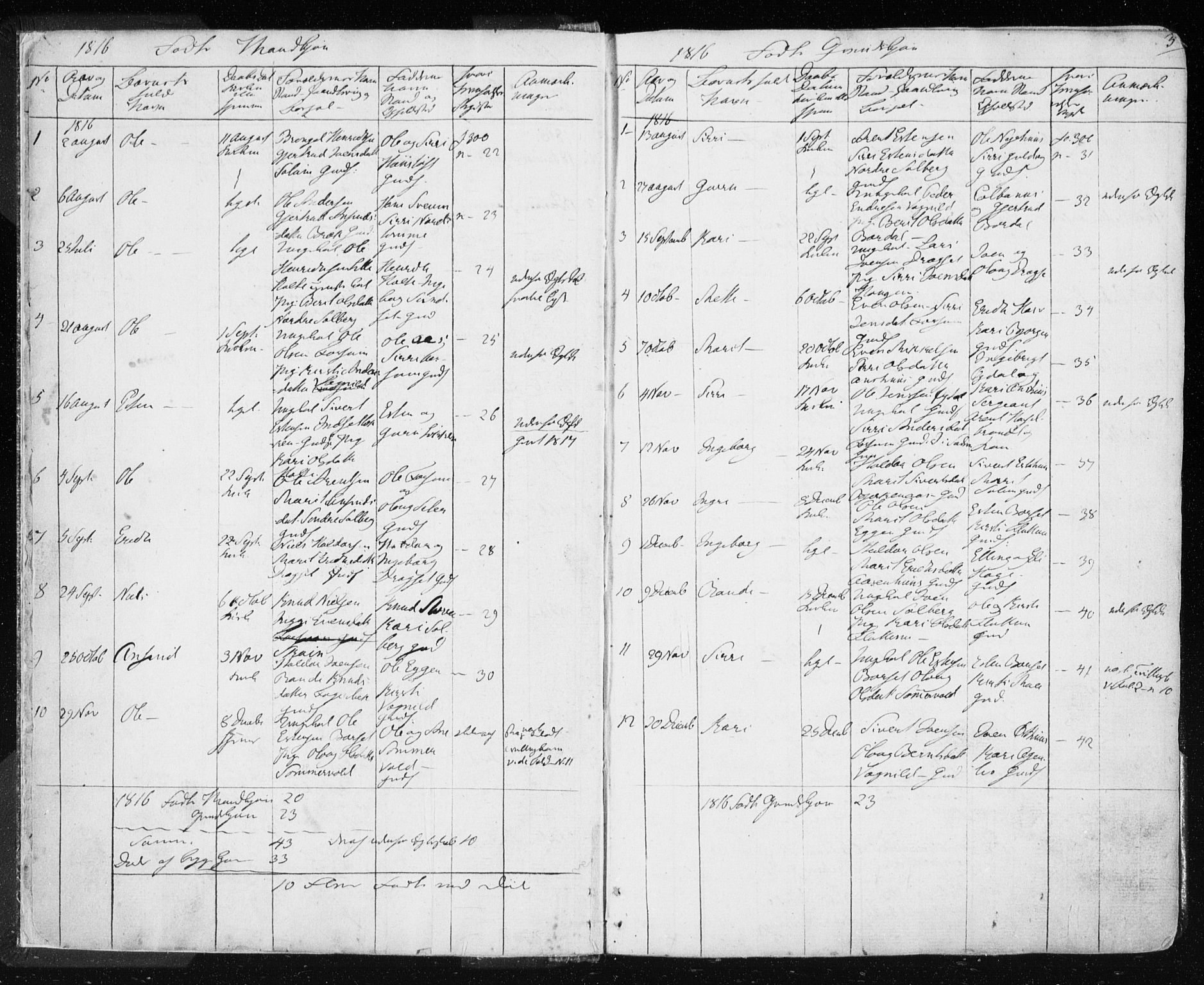 Ministerialprotokoller, klokkerbøker og fødselsregistre - Sør-Trøndelag, SAT/A-1456/689/L1043: Parish register (copy) no. 689C02, 1816-1892, p. 3