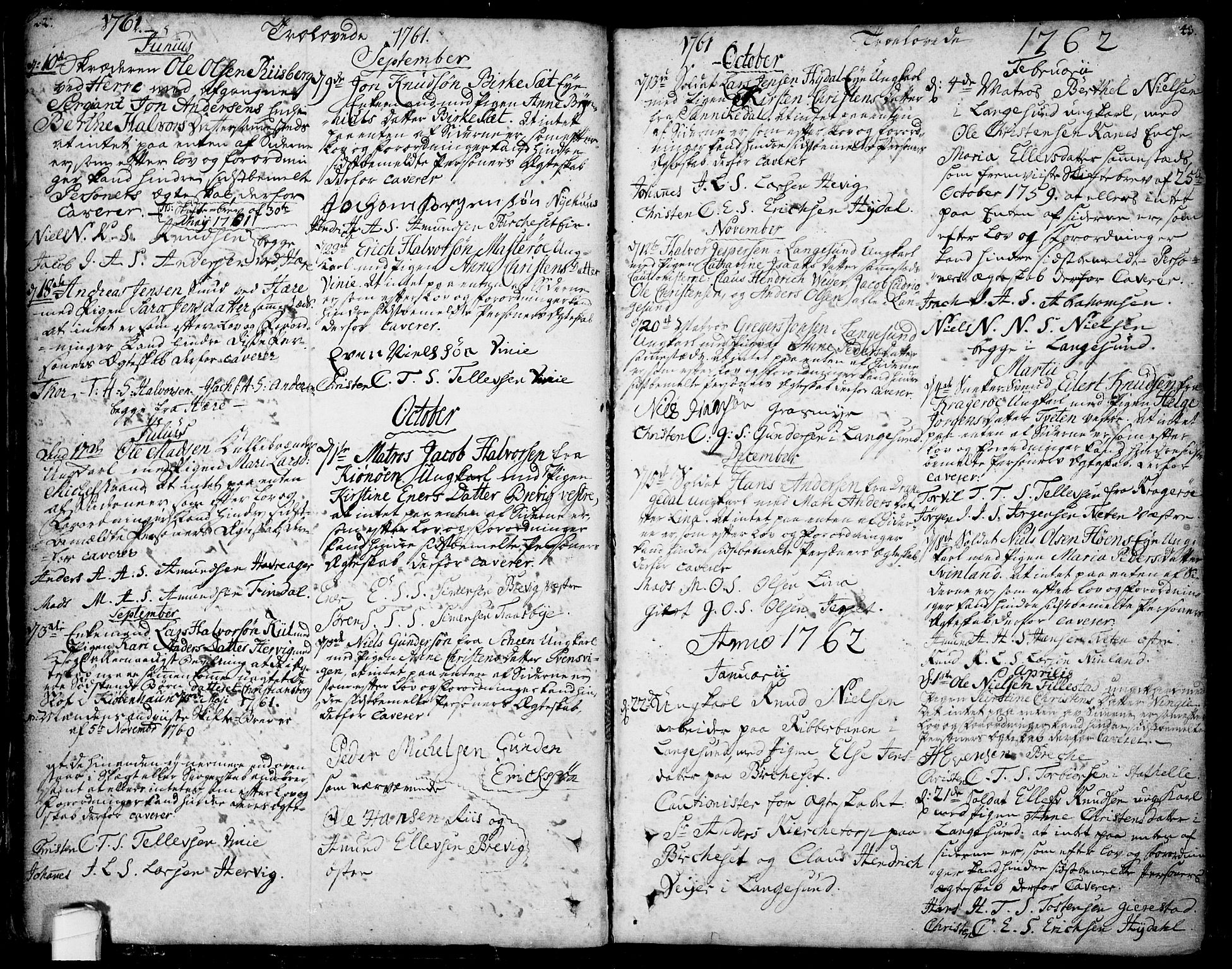 Bamble kirkebøker, AV/SAKO-A-253/F/Fa/L0001: Parish register (official) no. I 1, 1702-1774, p. 42-43
