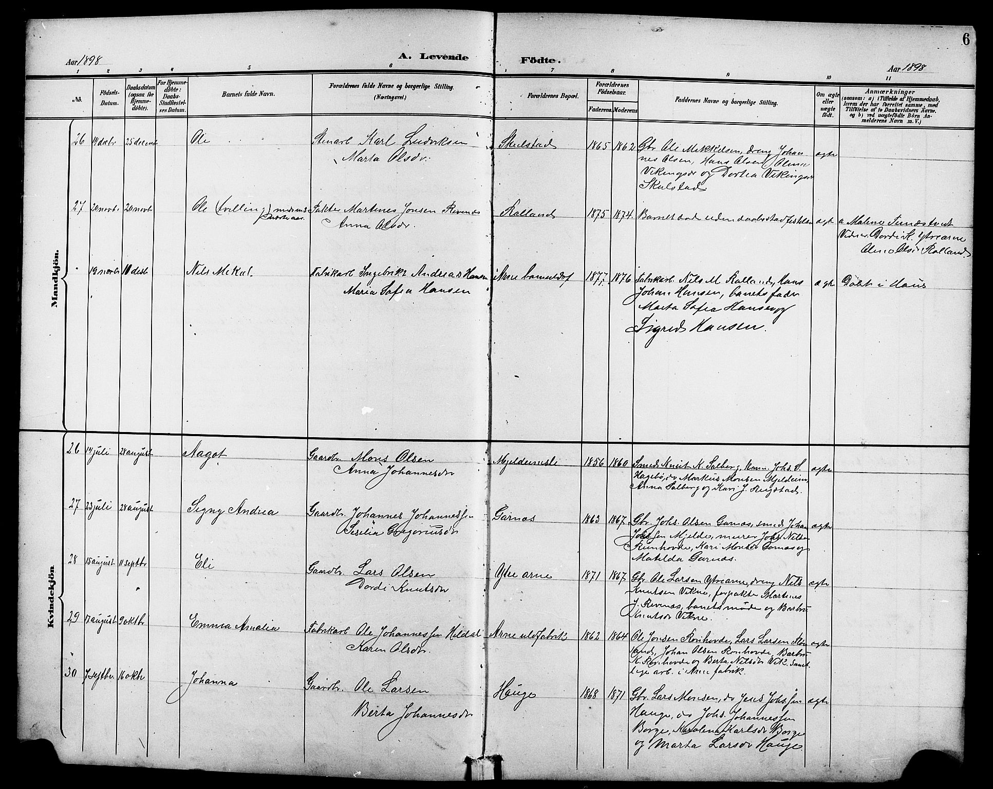 Arna Sokneprestembete, AV/SAB-A-74001/H/Ha/Hab: Parish register (copy) no. A 4, 1898-1910, p. 6