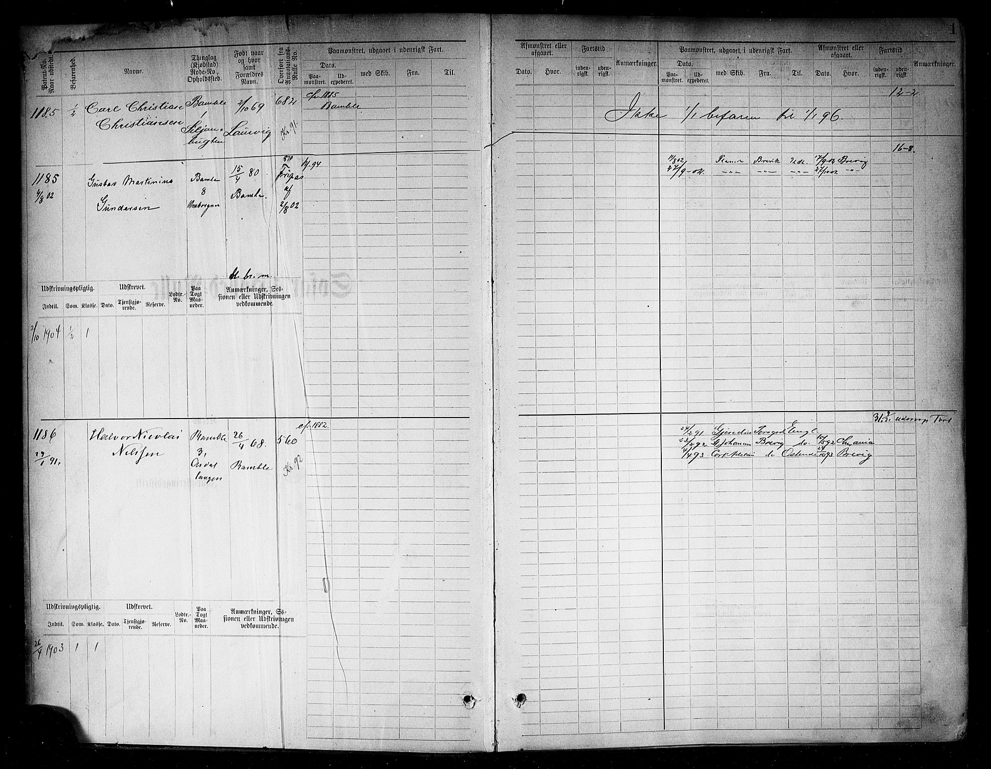 Langesund innrulleringskontor, SAKO/A-831/F/Fc/L0006: Hovedrulle, 1891-1922, p. 3