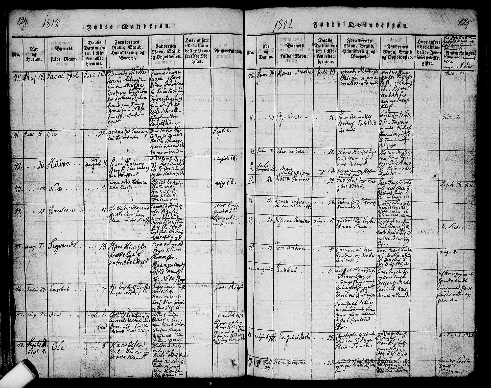 Nes prestekontor Kirkebøker, AV/SAO-A-10410/F/Fa/L0005: Parish register (official) no. I 5, 1815-1835, p. 124-125
