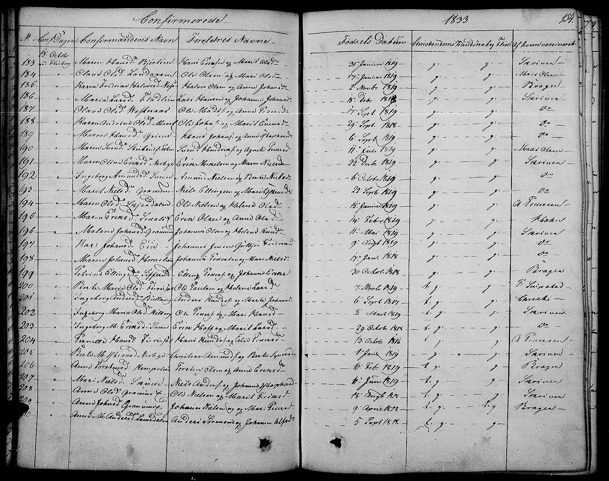 Land prestekontor, AV/SAH-PREST-120/H/Ha/Haa/L0008: Parish register (official) no. 8, 1830-1846, p. 154