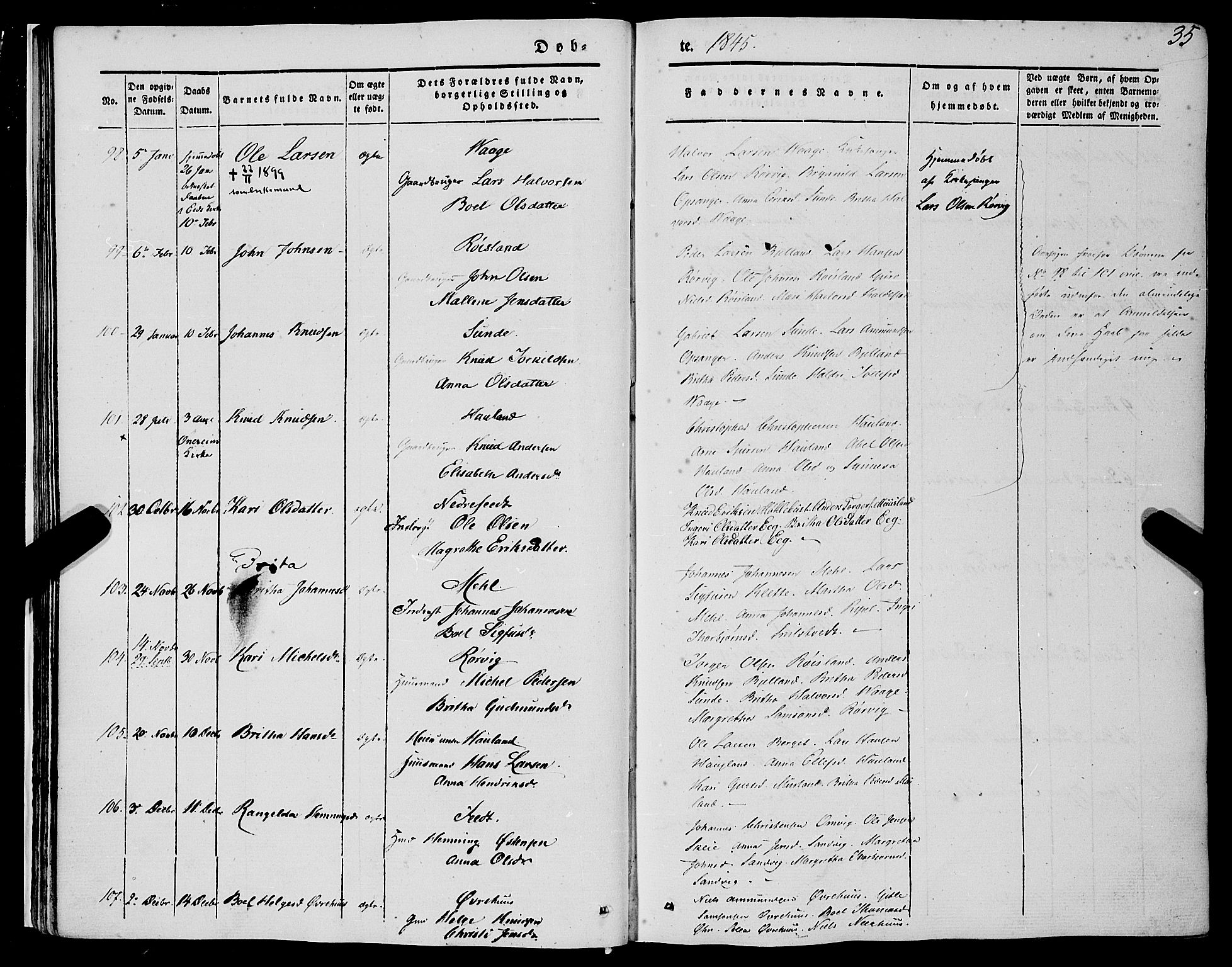 Kvinnherad sokneprestembete, SAB/A-76401/H/Haa: Parish register (official) no. A 7, 1843-1853, p. 35