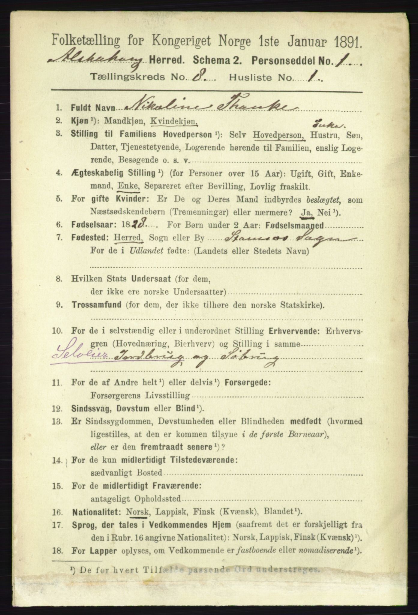 RA, 1891 census for 1820 Alstahaug, 1891, p. 2905