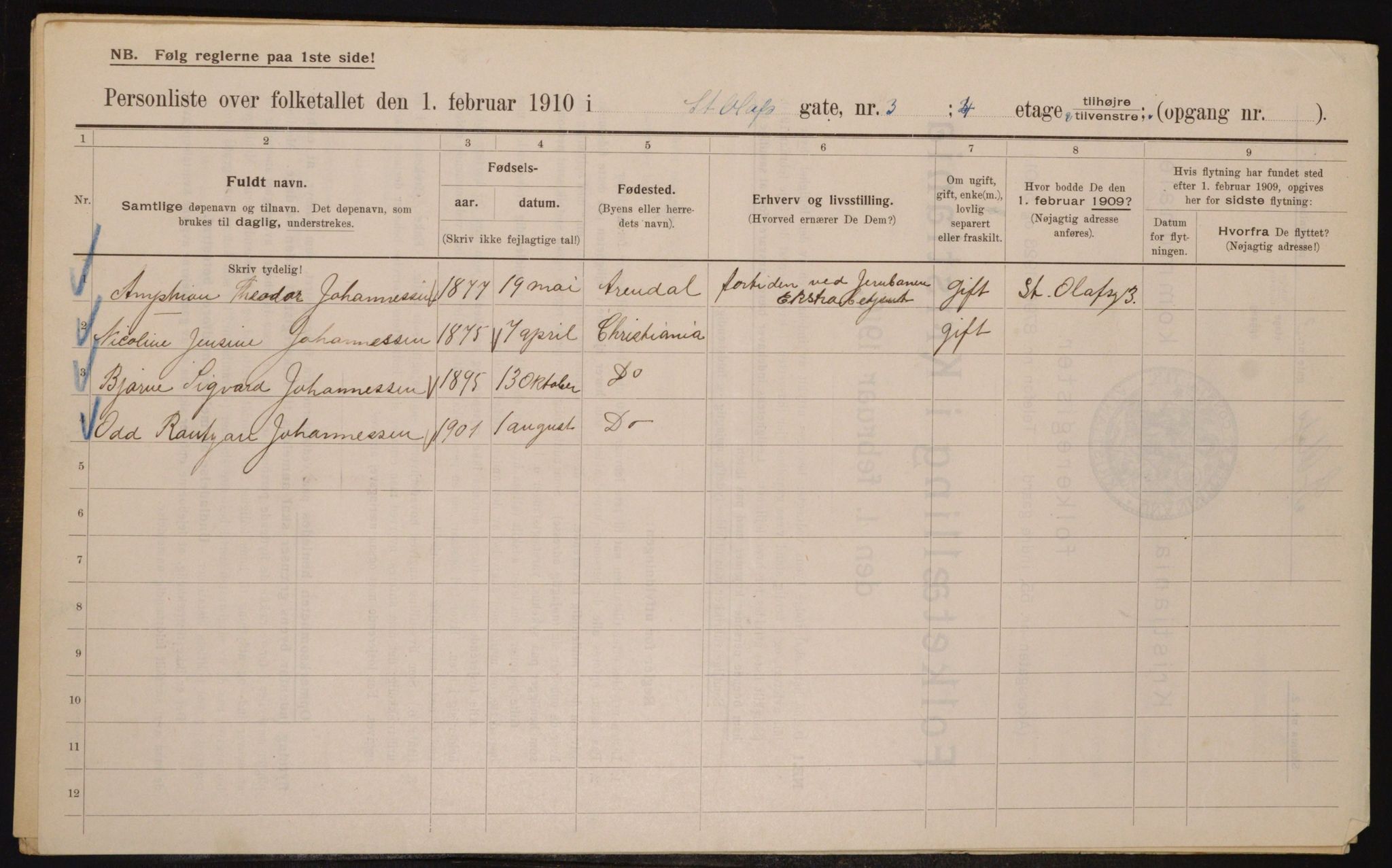 OBA, Municipal Census 1910 for Kristiania, 1910, p. 84100