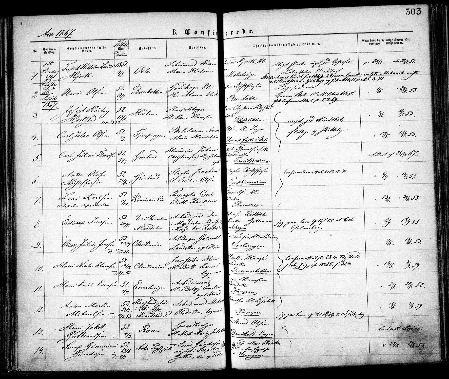 Østre Aker prestekontor Kirkebøker, SAO/A-10840/F/Fa/L0001: Parish register (official) no. I 1, 1861-1869, p. 303