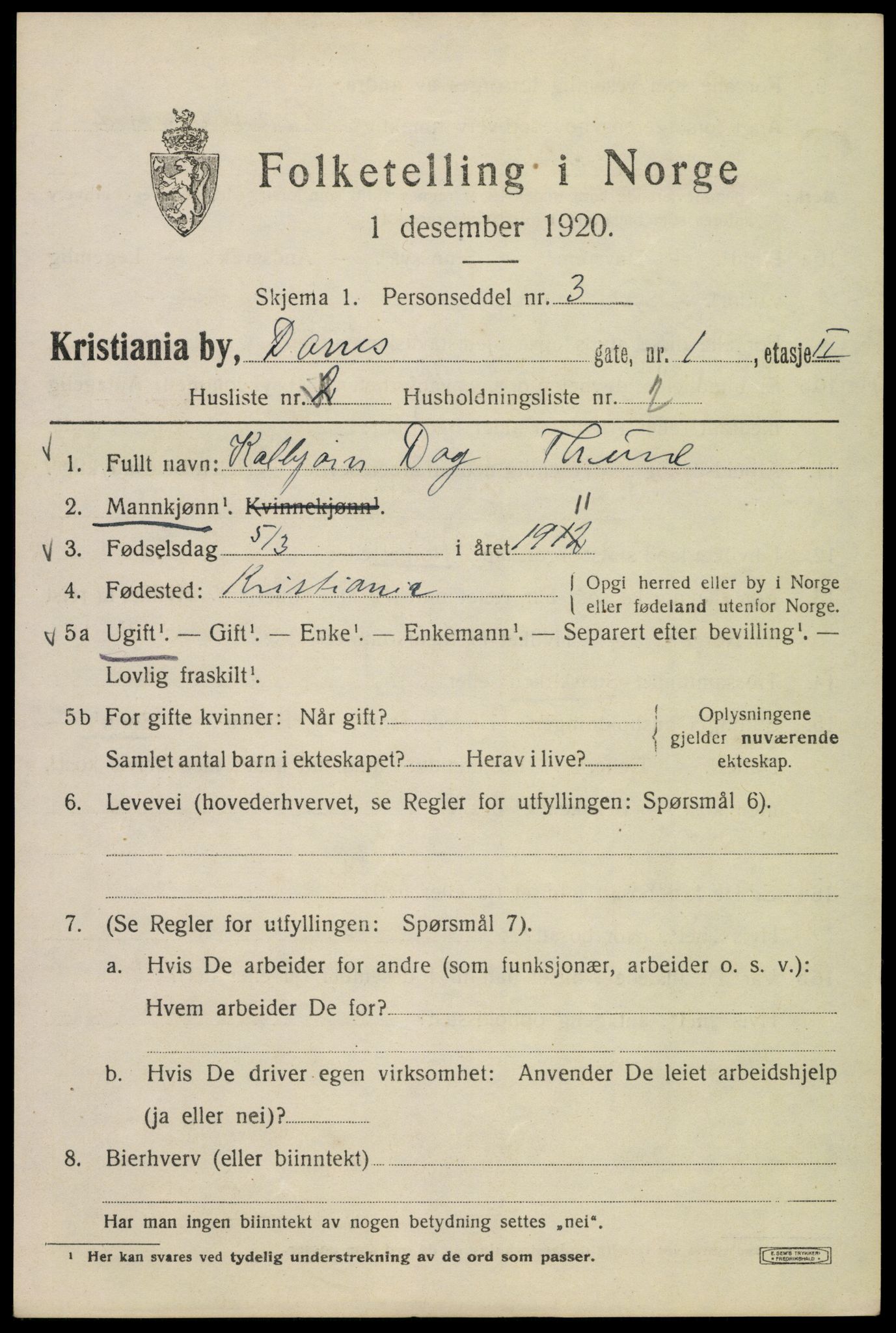 SAO, 1920 census for Kristiania, 1920, p. 197199