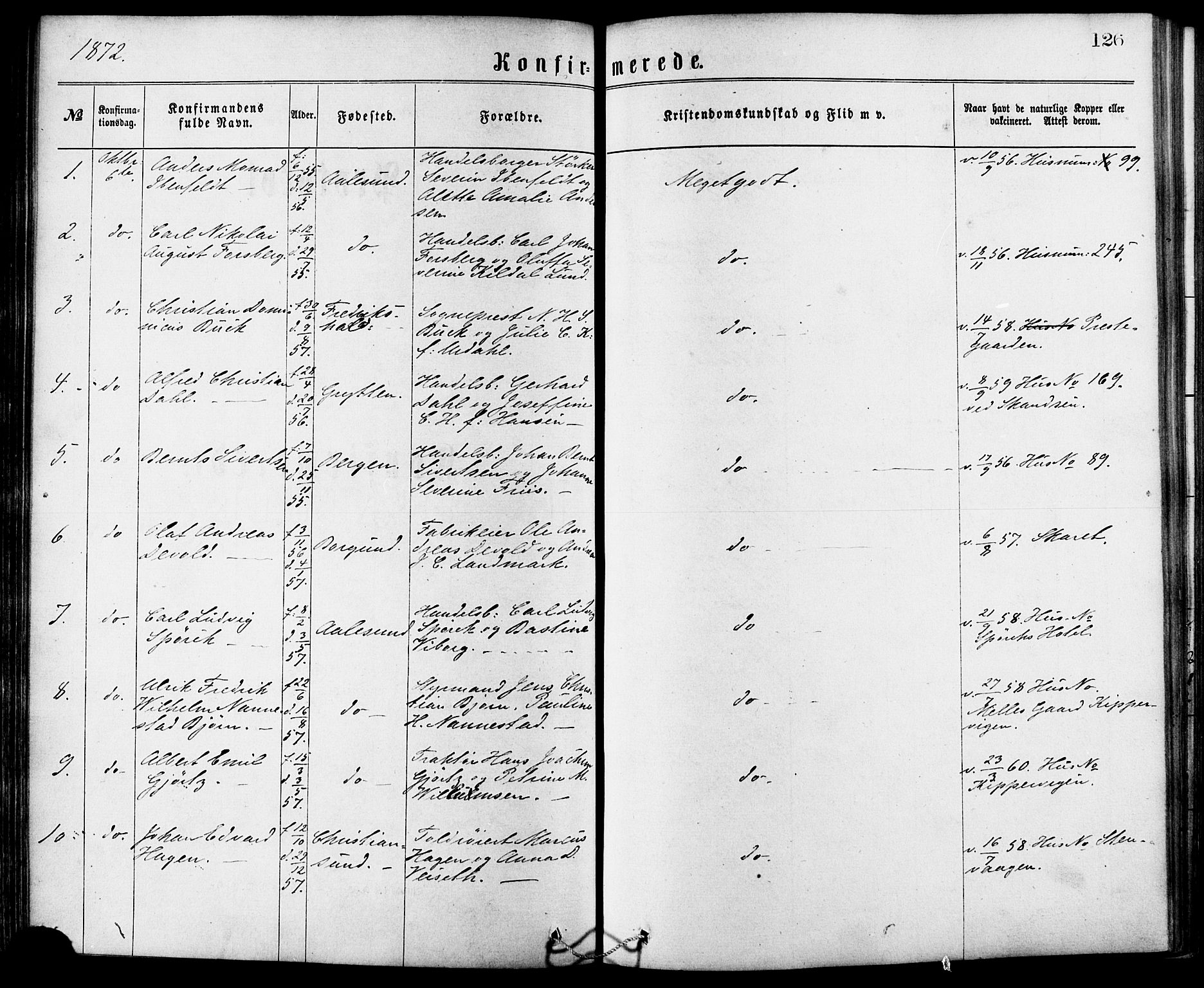 Ministerialprotokoller, klokkerbøker og fødselsregistre - Møre og Romsdal, SAT/A-1454/529/L0453: Parish register (official) no. 529A03, 1872-1877, p. 126