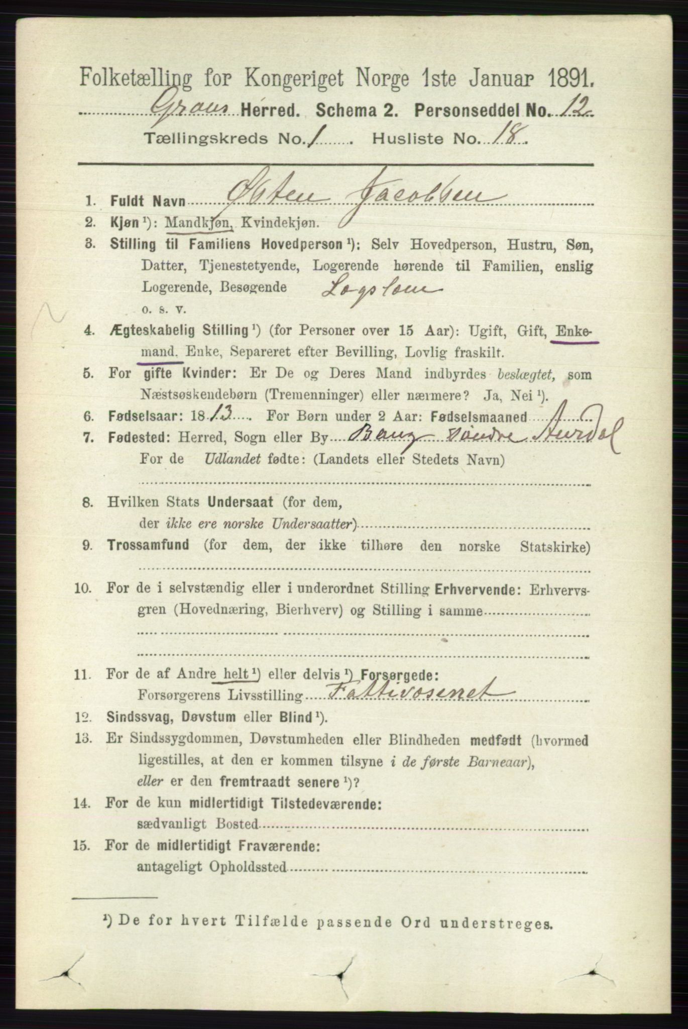 RA, 1891 census for 0534 Gran, 1891, p. 179