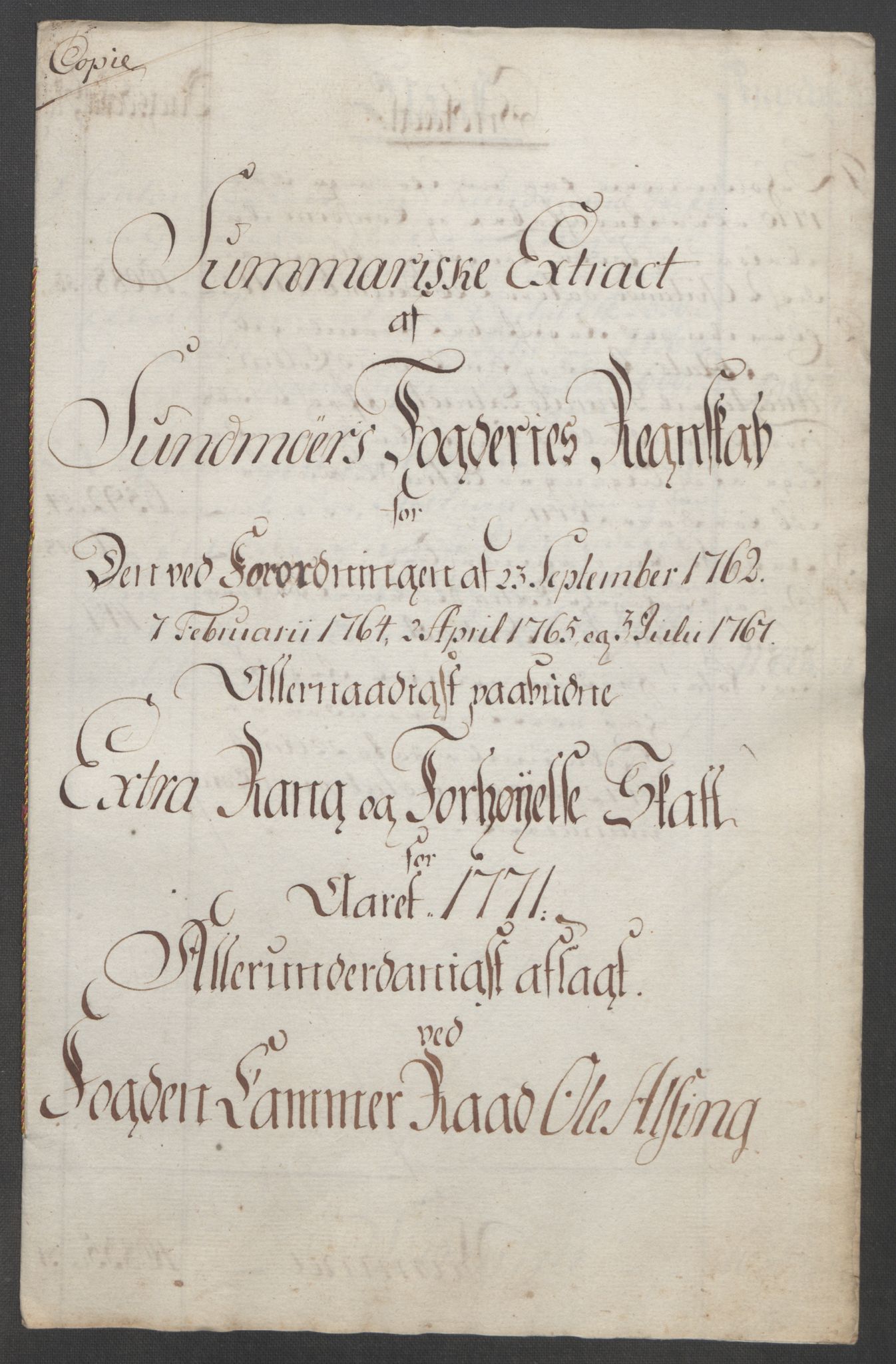 Rentekammeret inntil 1814, Reviderte regnskaper, Fogderegnskap, AV/RA-EA-4092/R54/L3645: Ekstraskatten Sunnmøre, 1762-1772, p. 200