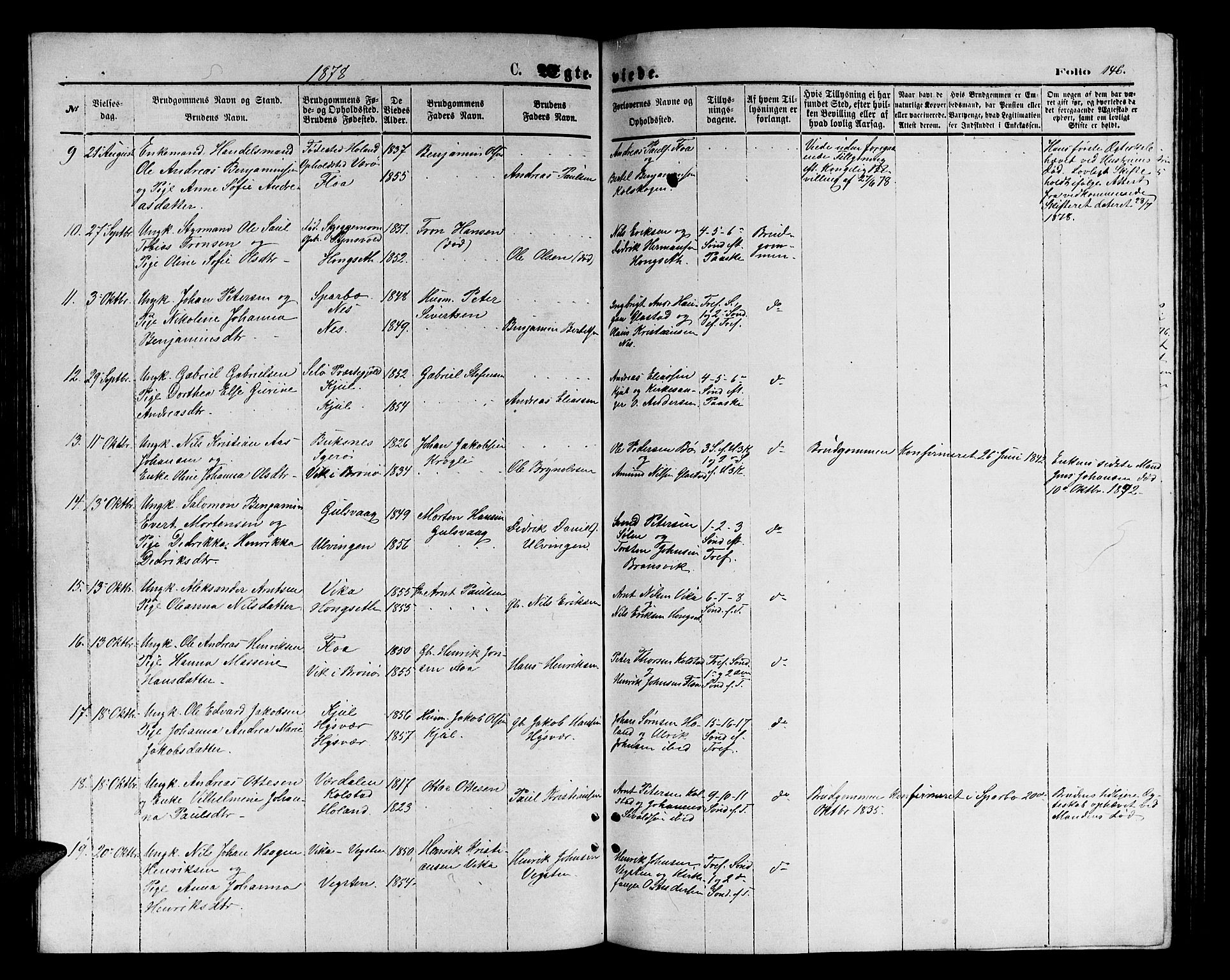 Ministerialprotokoller, klokkerbøker og fødselsregistre - Nordland, AV/SAT-A-1459/816/L0252: Parish register (copy) no. 816C02, 1871-1885, p. 146