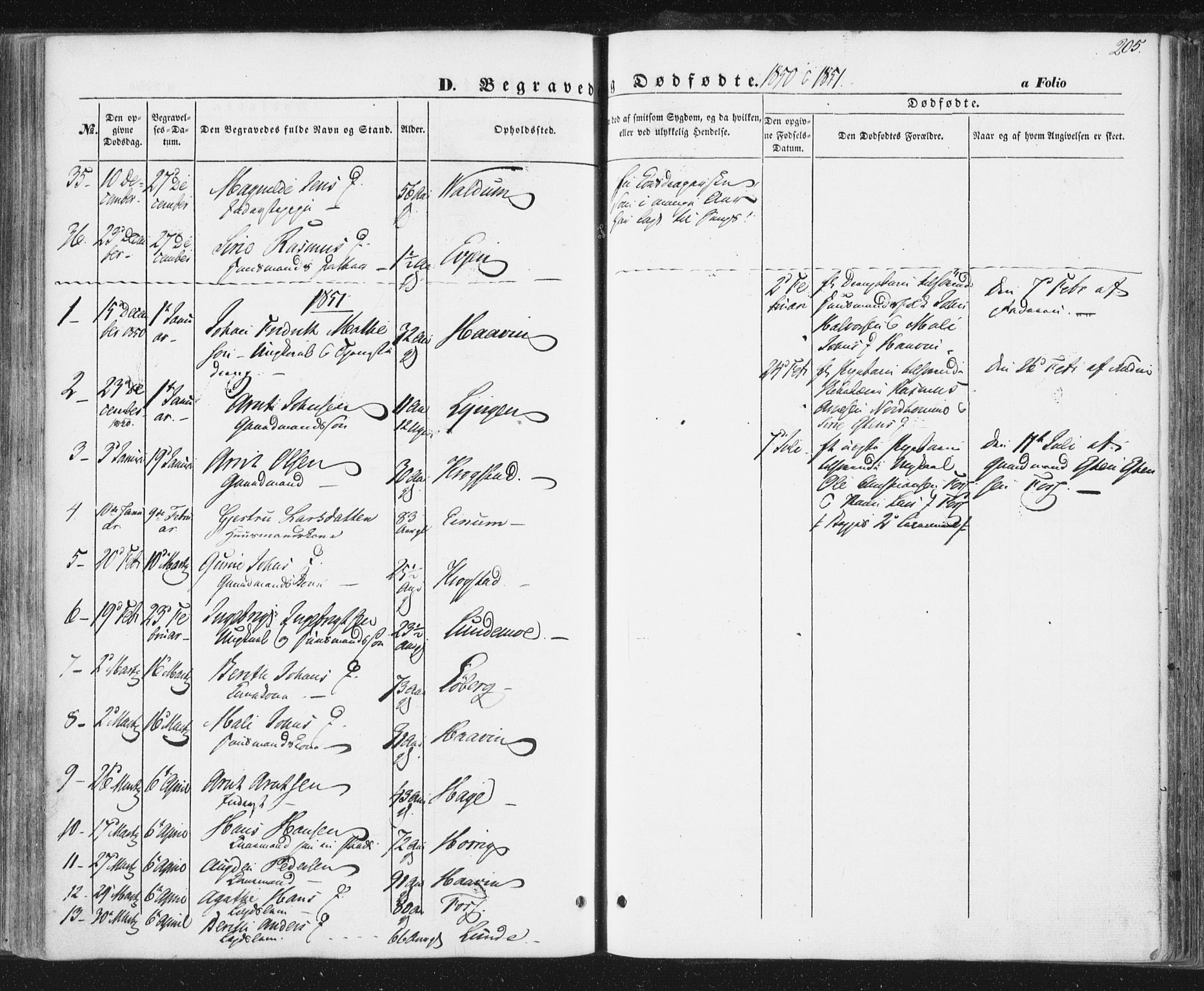 Ministerialprotokoller, klokkerbøker og fødselsregistre - Sør-Trøndelag, SAT/A-1456/692/L1103: Parish register (official) no. 692A03, 1849-1870, p. 205