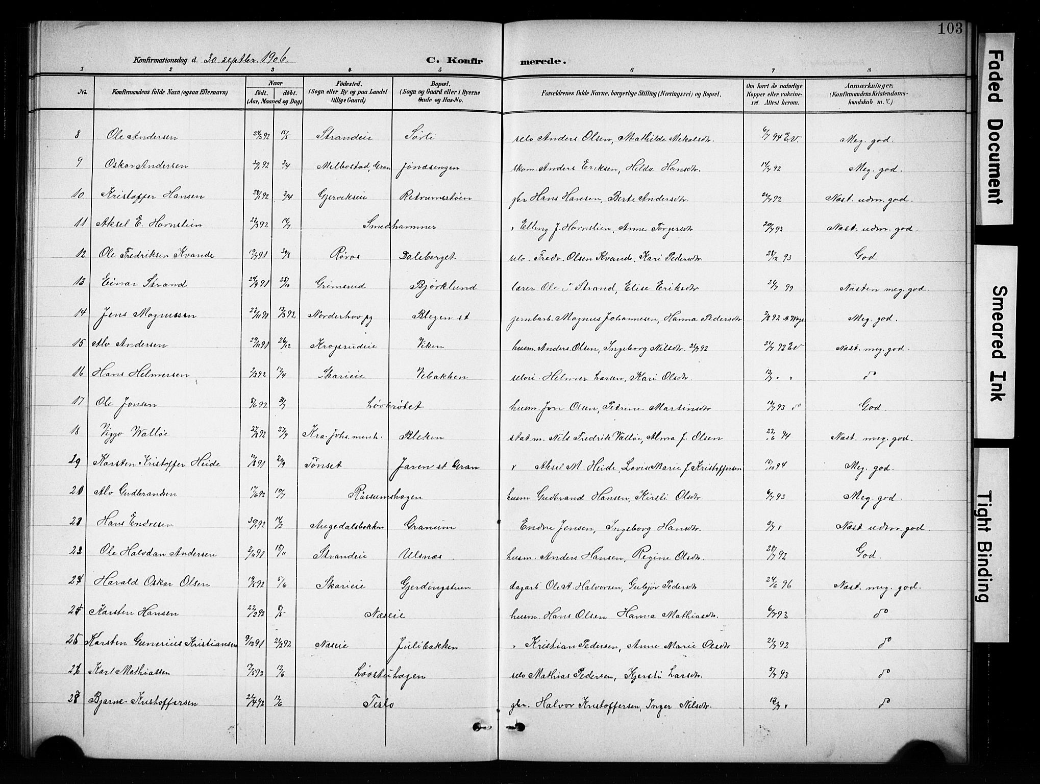 Brandbu prestekontor, SAH/PREST-114/H/Ha/Hab/L0005: Parish register (copy) no. 5, 1900-1913, p. 103