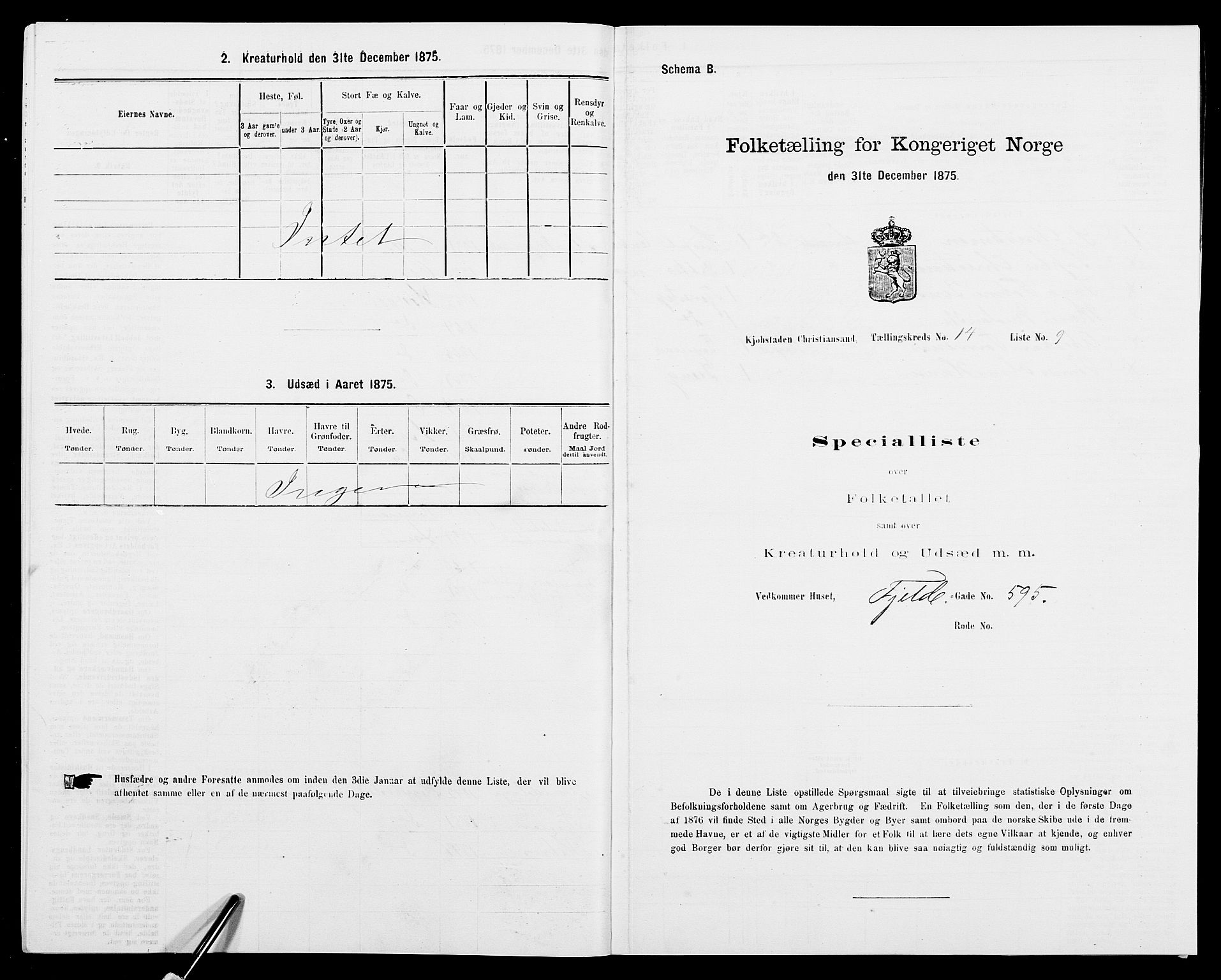 SAK, 1875 census for 1001P Kristiansand, 1875, p. 2192