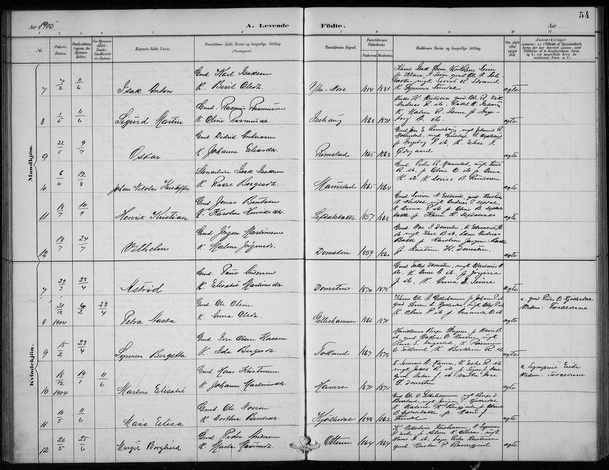 Davik sokneprestembete, AV/SAB-A-79701/H/Hab/Haba/L0002: Parish register (copy) no. A 2, 1890-1911, p. 54