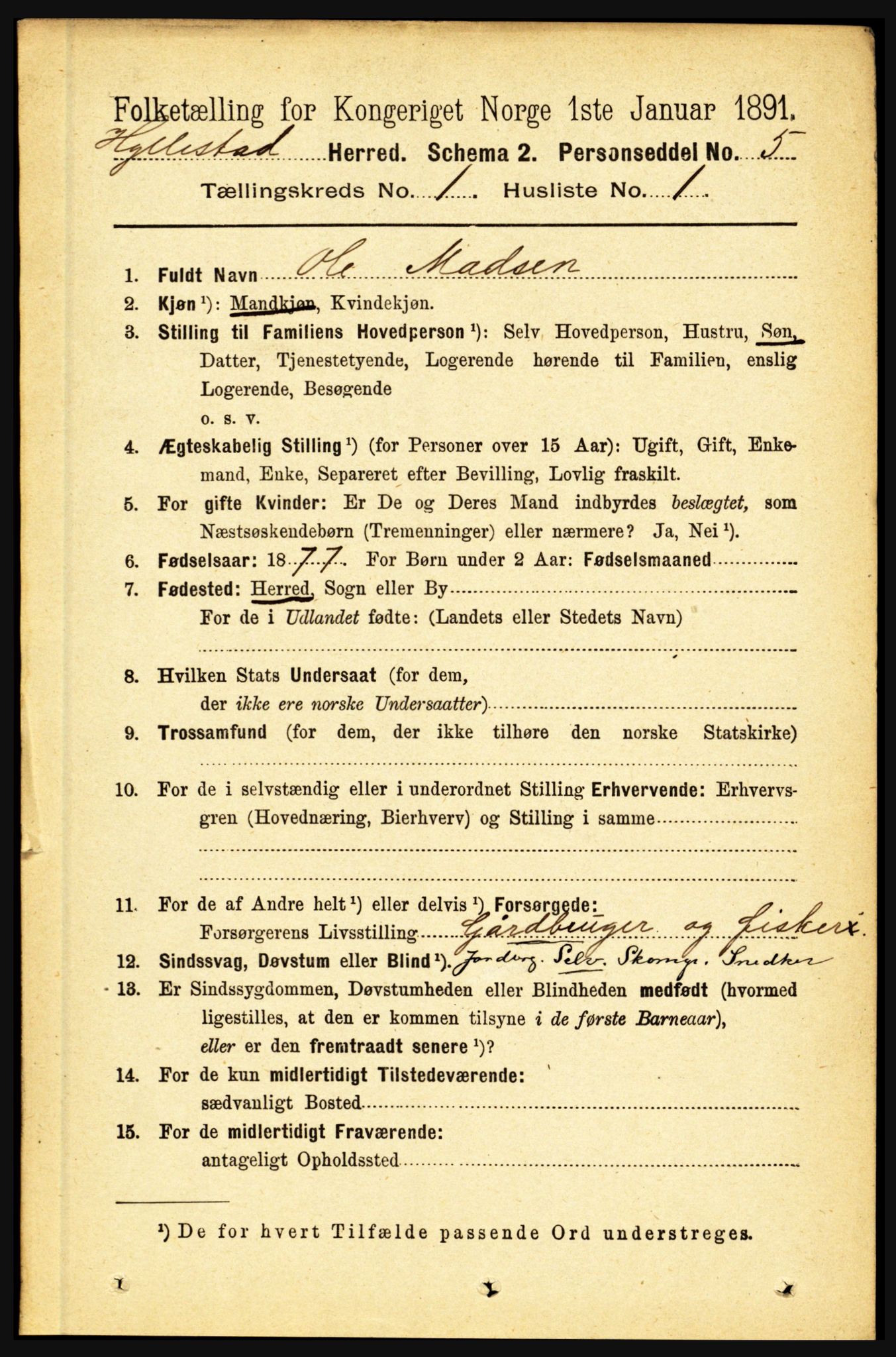 RA, 1891 census for 1413 Hyllestad, 1891, p. 58